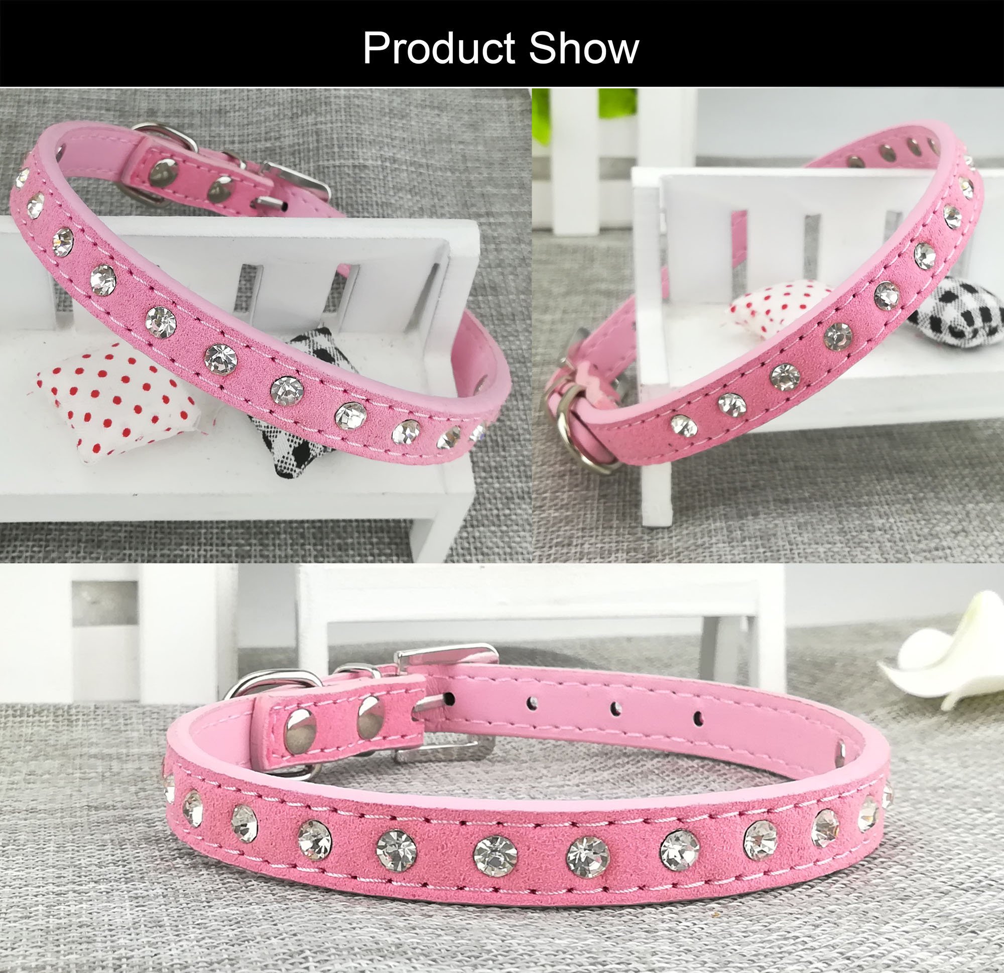 Stylish Suede Bling Dog Collar with Leather Leash for Small Dogs & Cats - Perfect for Daily Walks, Training & Fashion Accessories