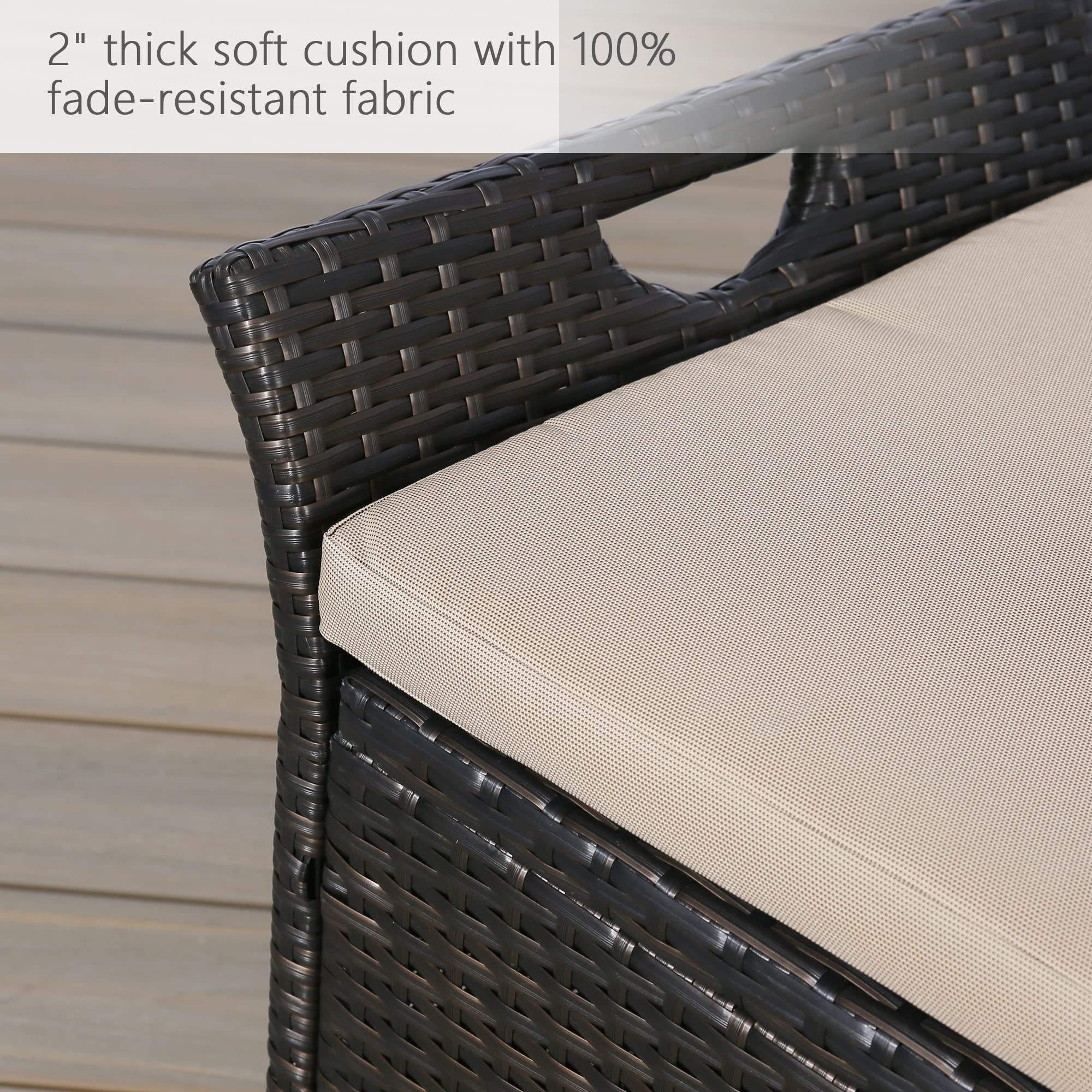 Outdoor Wicker Storage Bench with Cushion - Rattan Deck Box for Patio Furniture, Beige - Perfect for Garden, Poolside & Backyard Organization