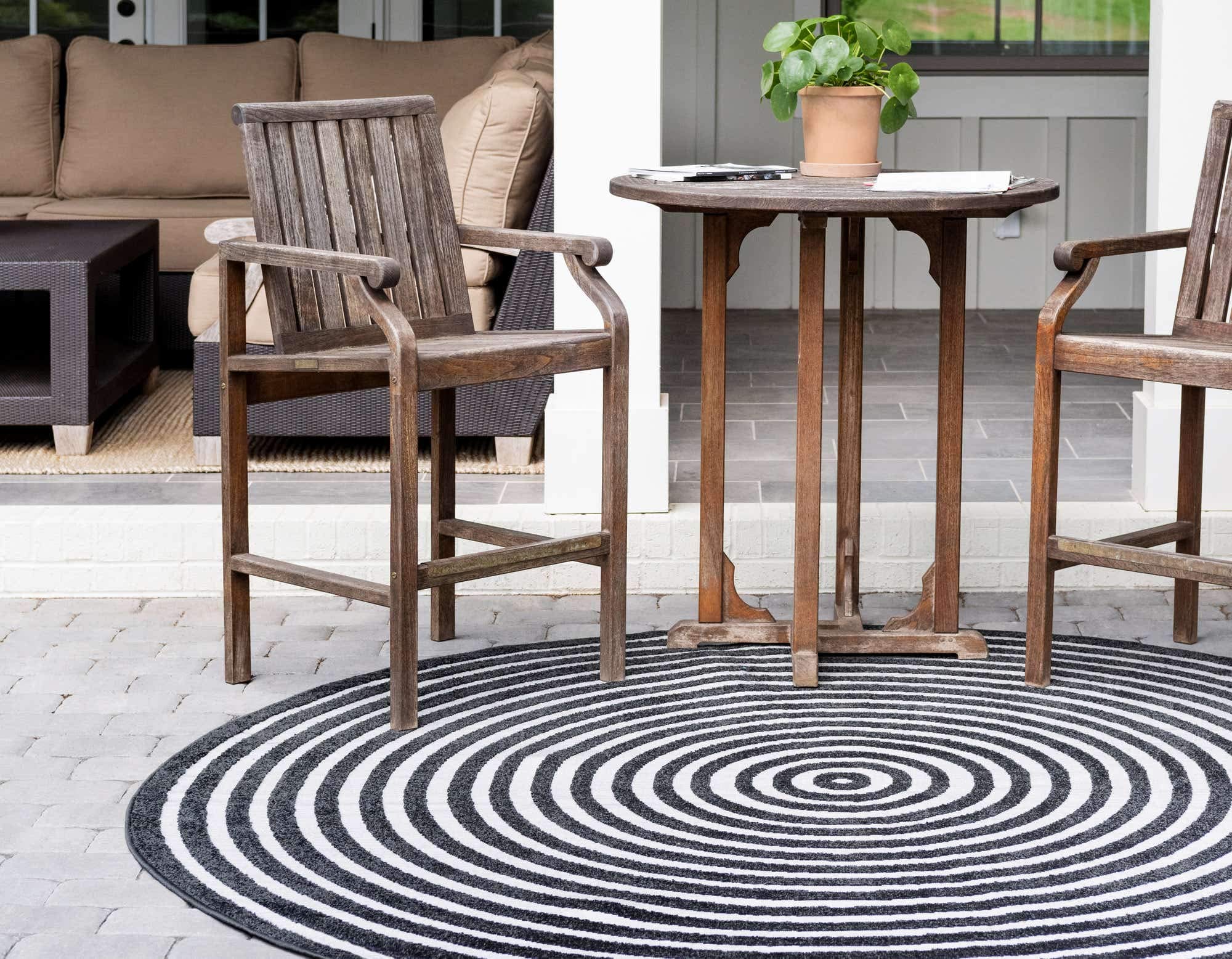 Sabrina Soto Outdoor Collection Prescott 8x8 ft Area Rug - Waterproof & Fade-Resistant Black/Gray Indoor Outdoor Rug for Patio, Deck, Garden, and Poolside