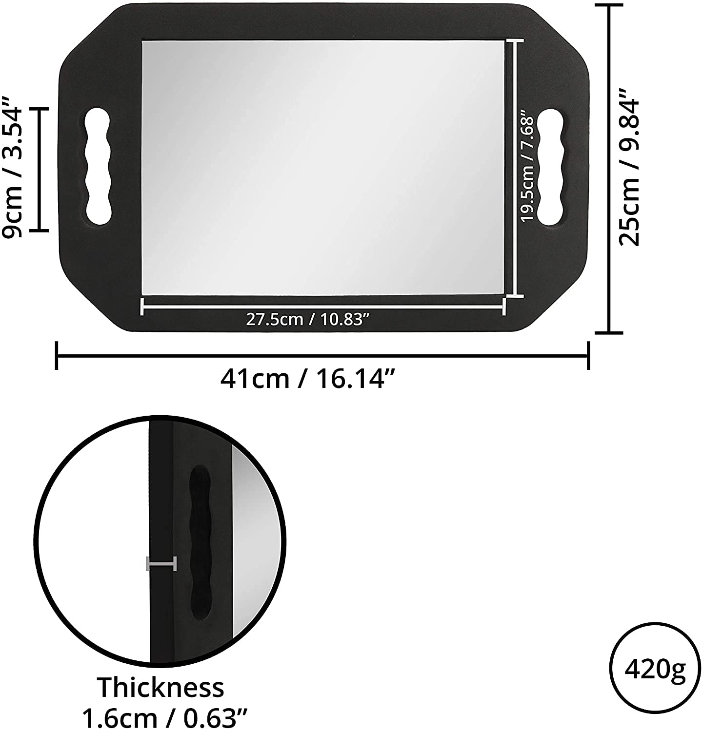 Rimosy Lightweight Handheld Mirror with Black Foam Handle - Professional Double Handle Mirror for Barbers, Salons & Beauticians - Portable Makeup & Haircut Mirror for Home, Travel & Professional Use