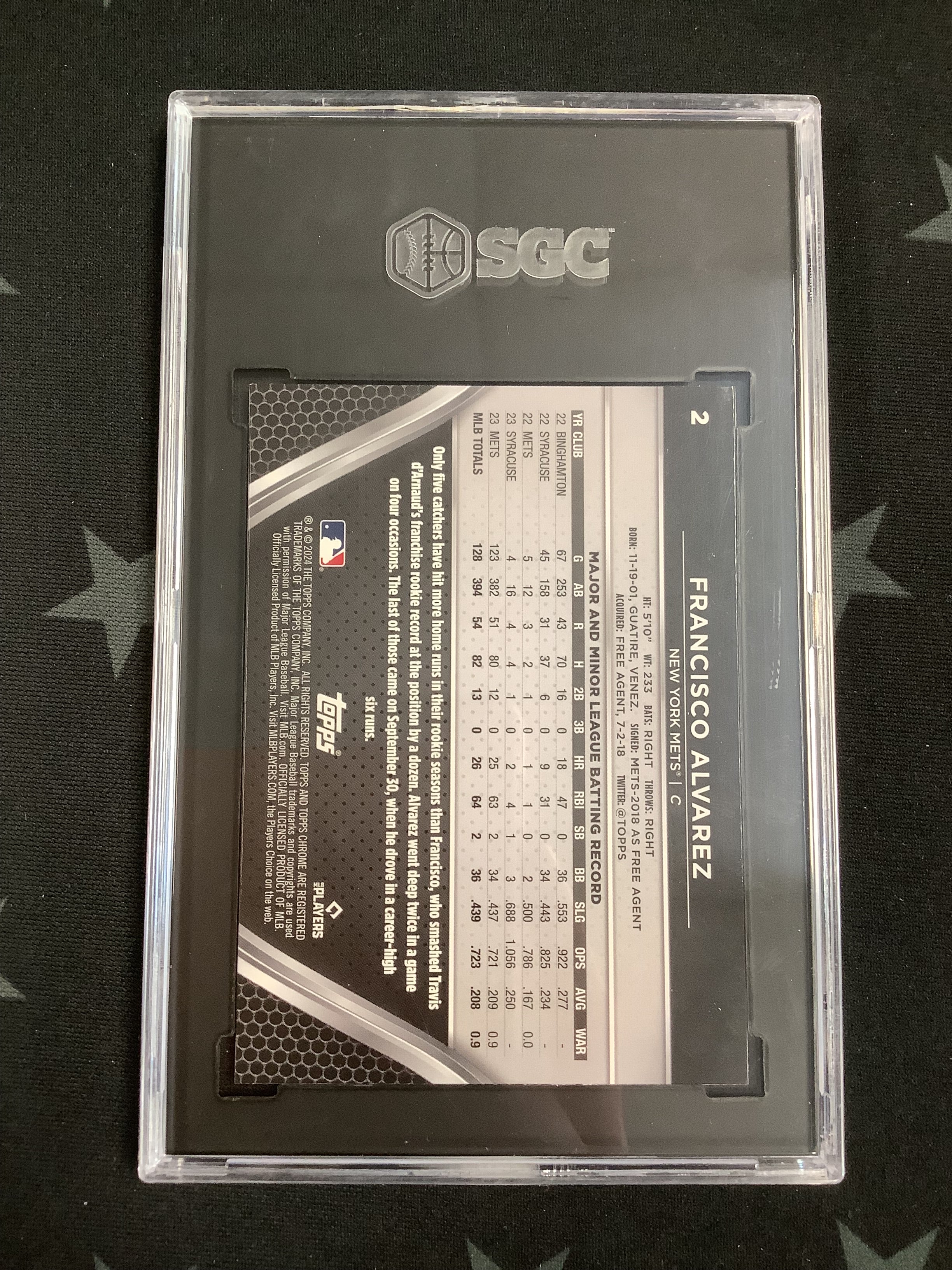 2024 Topps Chrome Black Francisco Alvarez Baseball Card SGC GM 10 Mint Condition - Perfect for Collectors, Investors, and Baseball Fans to Display or Trade