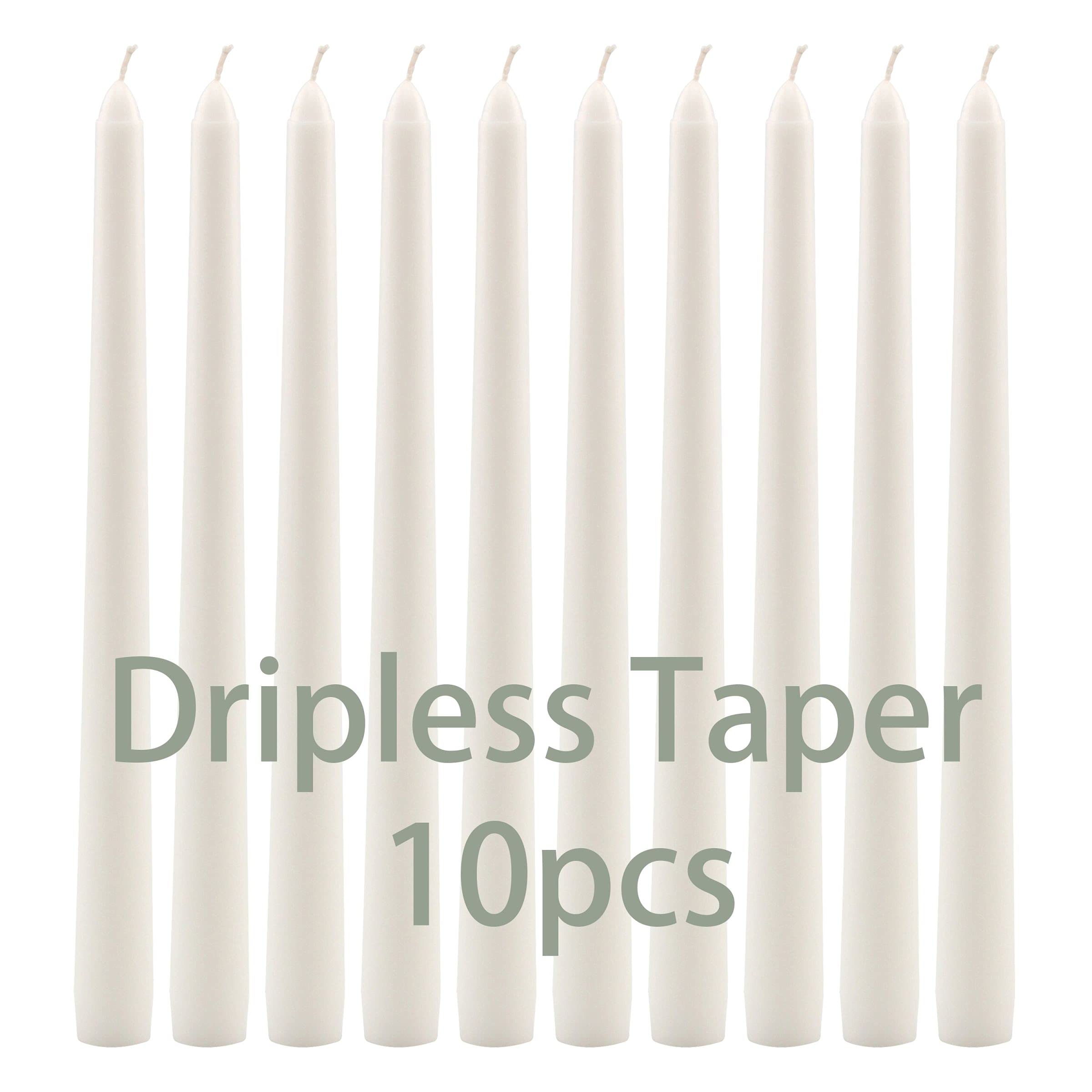 Stonebriar 10-Inch White Unscented Dripless Taper Candles (10-Pack) - 7 Hour Burn Time for Dining Tables, Weddings & Holiday Decorations
