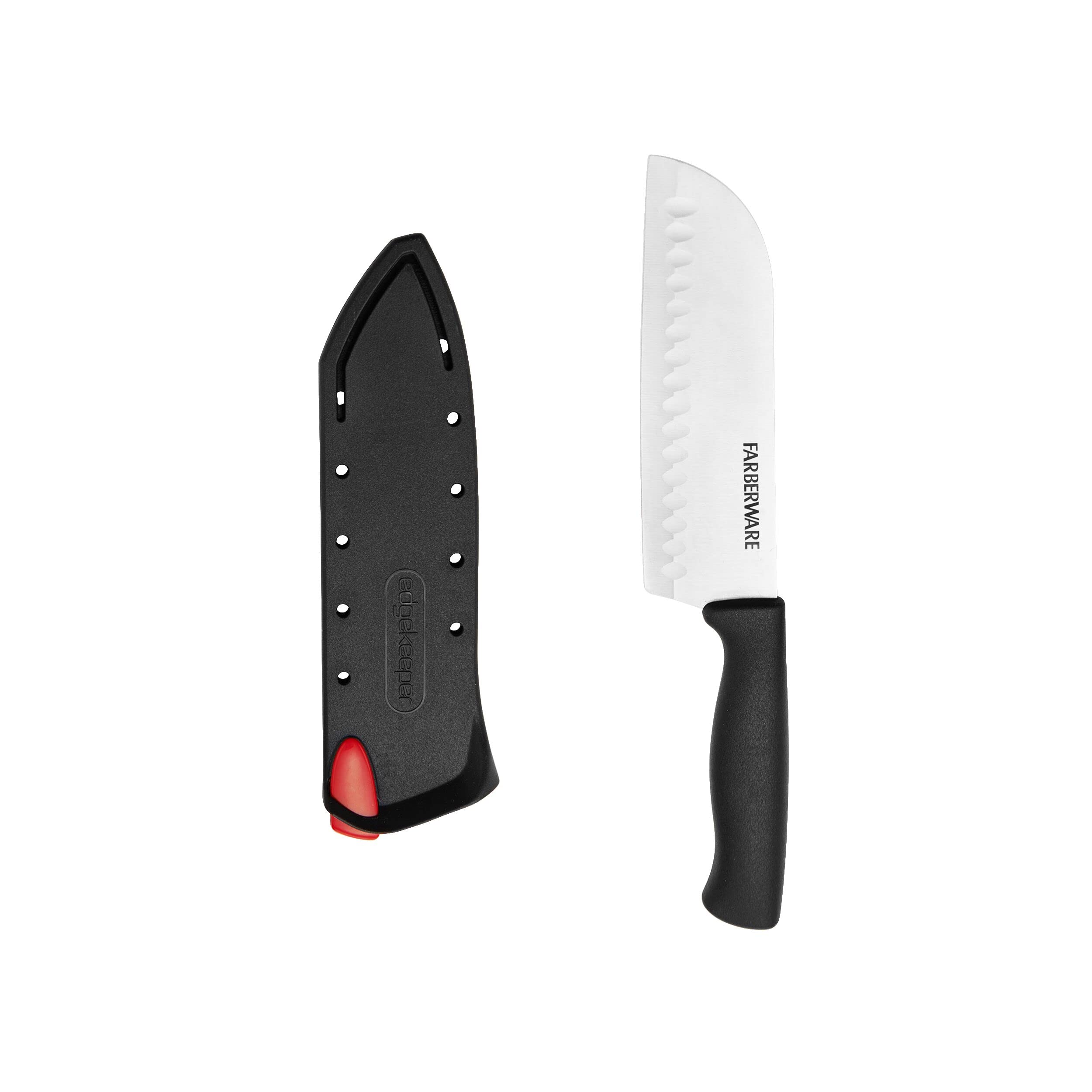 Farberware Edgekeeper 5-Inch Santoku Knife - High Carbon Stainless Steel Kitchen Knife with Self-Sharpening Blade Cover & Ergonomic Handle - Ultra Sharp Japanese Style Knife for Slicing, Dicing, and Mincing - Perfect for Home Chefs and Professional Kitchens