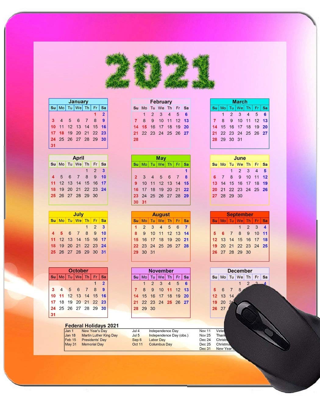 2021 Colorful Themed Mouse Pad with Calendar - Perfect for Office, Gaming & Home Workspace Accessories