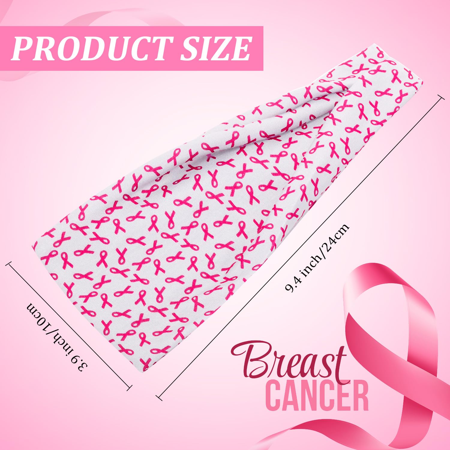 WILLBOND 4 Pack Pink & White Breast Cancer Awareness Headbands for Women - Stretchy Elastic Wide Hair Bands for Yoga, Running, Workout & Sports - Sweat Wicking Ribbon Hair Wraps for Exercise & Daily Wear