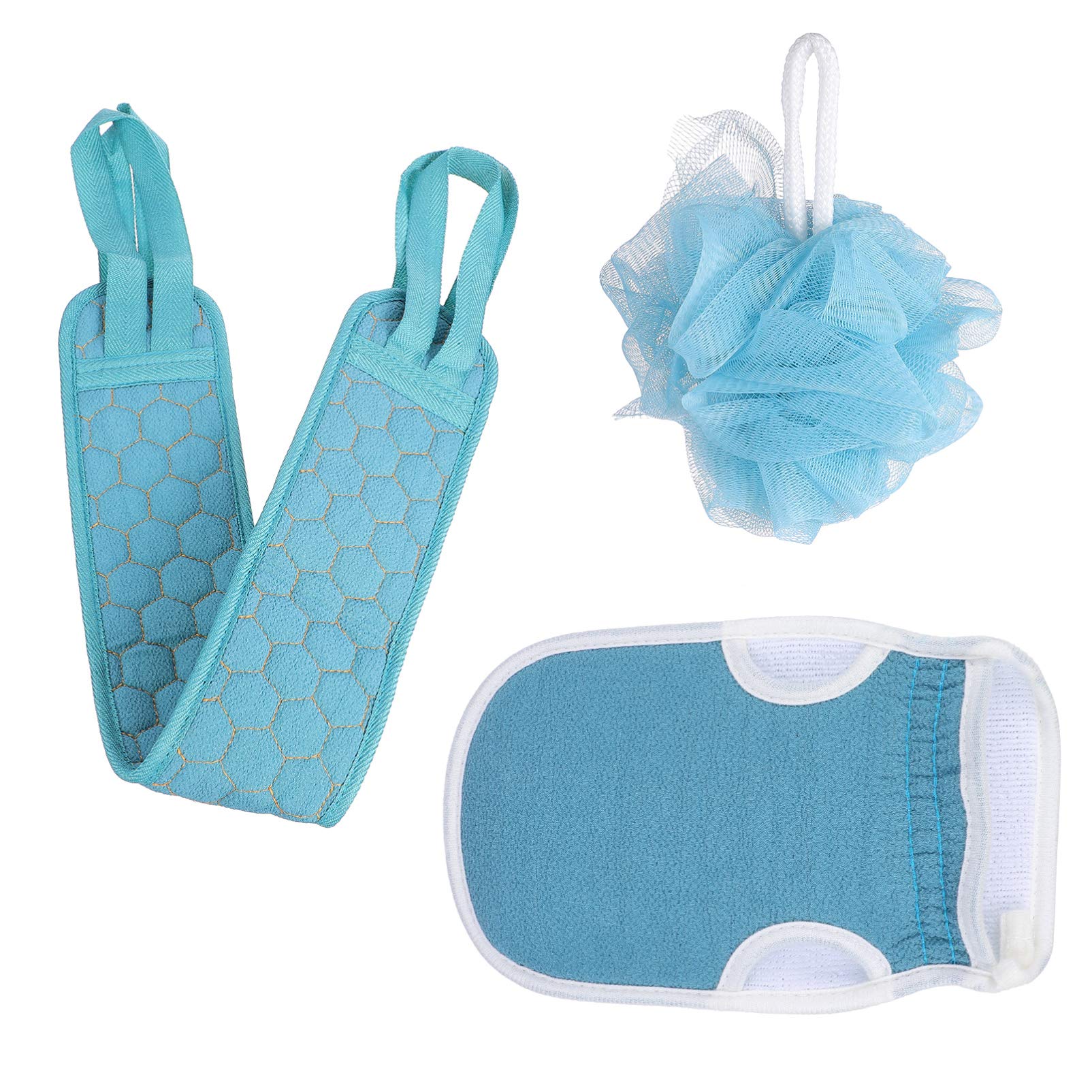 Exfoliating Bath Towel Set of 3 - Premium Body Scrubber for Shower, Back Exfoliator, Bath Mitt & Wash Gloves - Spa Quality Loofah Sponge & Exfoliating Pad for Smooth Skin - Perfect for Home Spa, Shower Routine & Self-Care Days