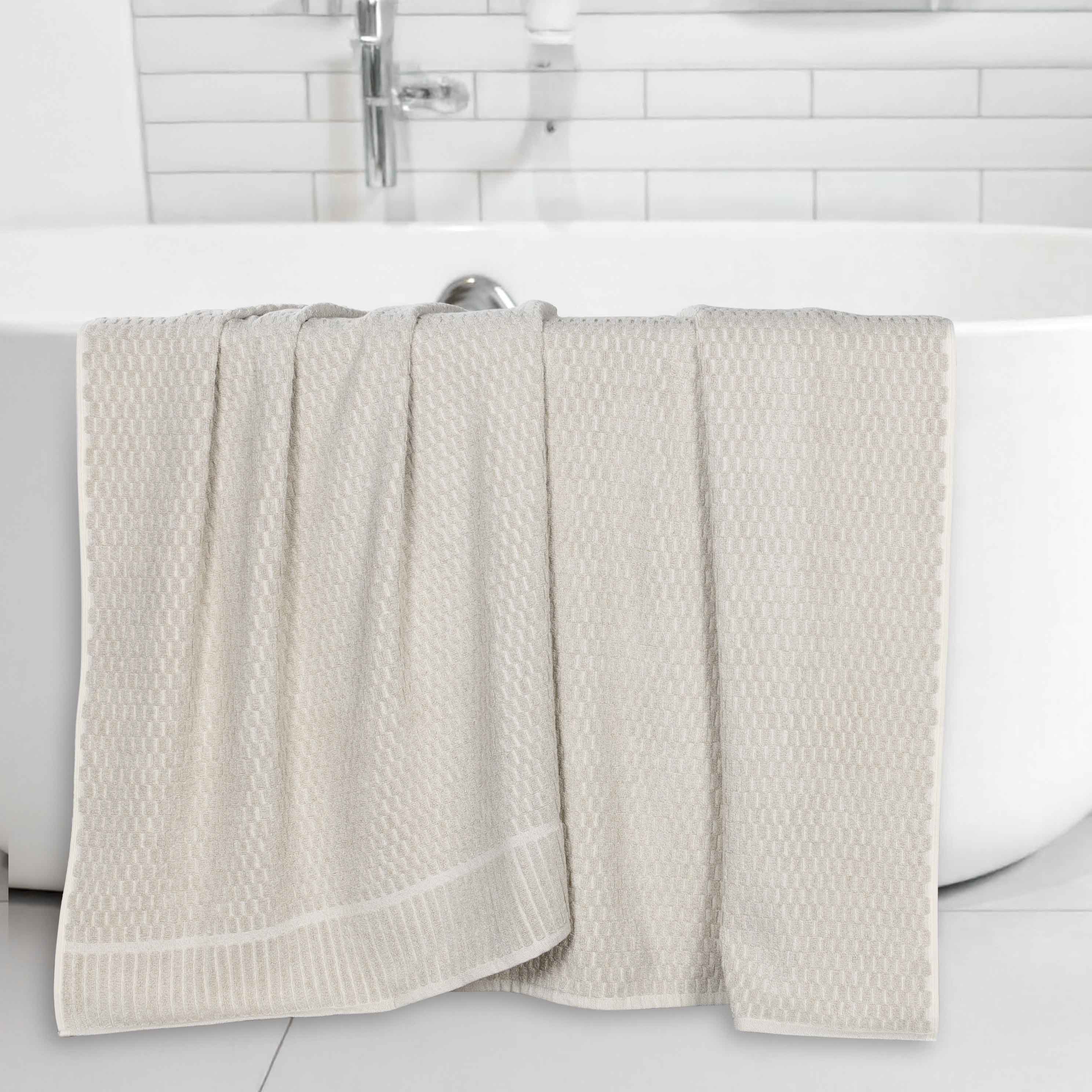 Premium Juno Cotton Blend Medium Weight Checkered Border Bath Towels - Ultra Absorbent & Soft, Set of 2 (Grey/White) | Luxury Bath Sheets for Spa, Hotel & Home Use