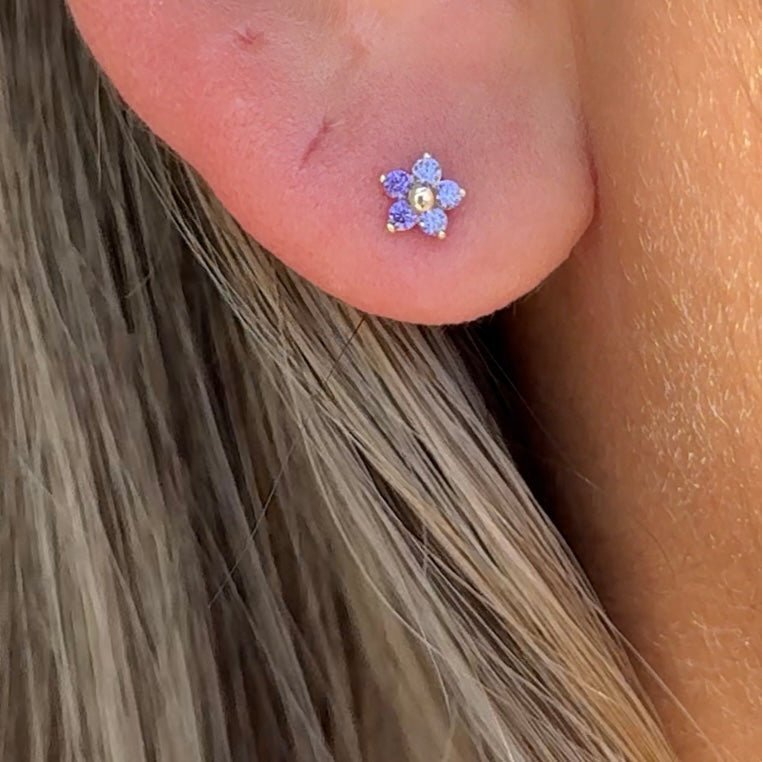 14K Yellow Gold Amethyst Flower Stud Earrings – Dainty Floral Jewelry for Women, Perfect for Everyday Wear & Special Occasions