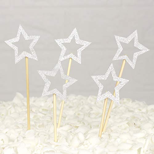 50 Pcs Silver Star Cupcake Toppers - Glitter Twinkle Little Star Cake Decorations for Birthday, Wedding, Baby Shower & Party Supplies | Perfect for DIY Desserts, Cupcake Decorating & Celebration Cakes