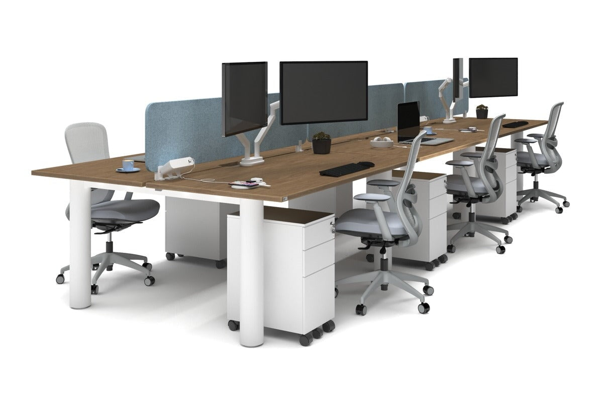 Quadro Cylinder Leg 6-Person Office Workstation Desk - 1800L x 800W with Cable Management - Modern Office Furniture for Collaborative Workspaces & Team Meetings