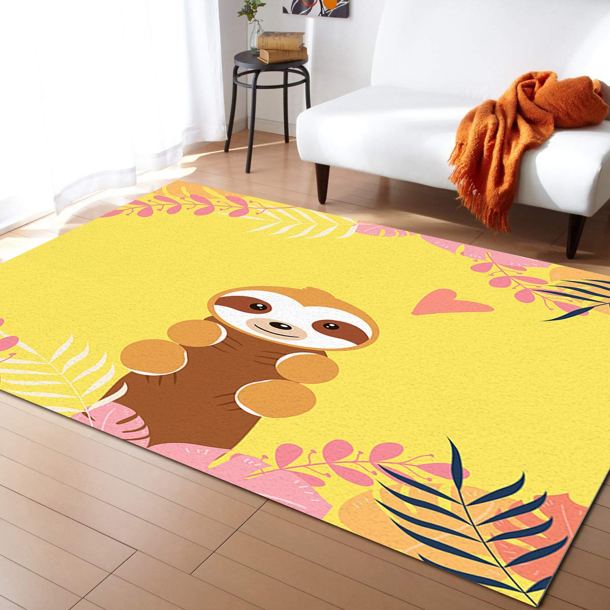 SlothSoft 5' x 8' Area Rugs - Cute Cartoon Sloth on Tree Design, Soft Non-Slip Floor Carpet for Bedroom, Nursery, Kids Room & Living Room Decor - Perfect for Playrooms, Dorm Rooms and Cozy Home Spaces