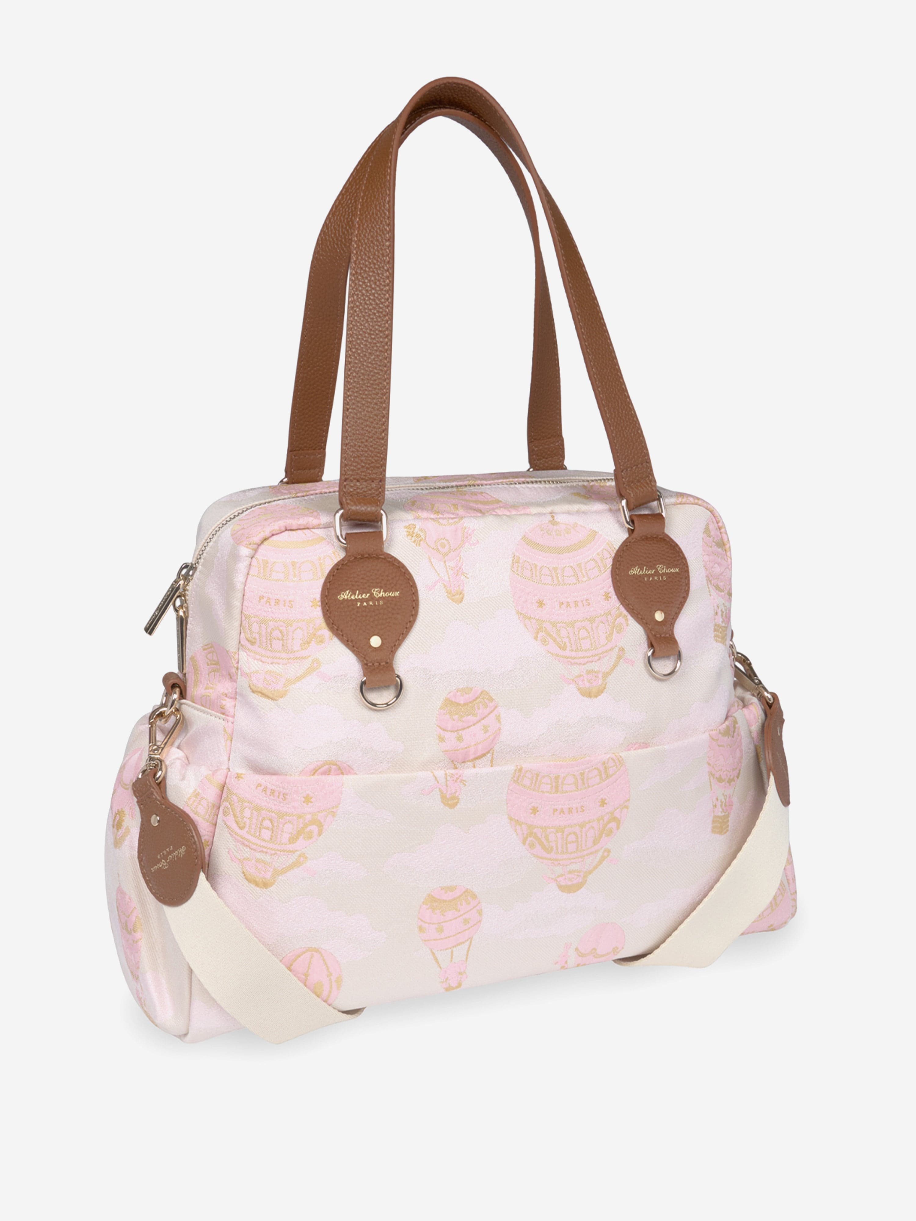 Atelier Choux Pink Baby Hot Air Balloons Changing Bag - 38cm Diaper Bag for Travel, Nursery & On-the-Go Parents | Stylish Baby Essentials