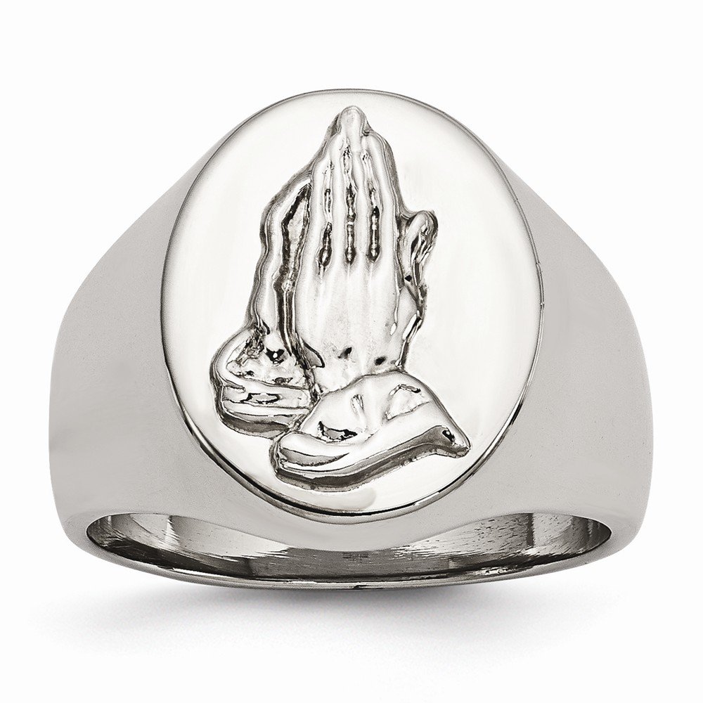 925 Sterling Silver Men's Praying Hands Ring - Solid Stainless Steel Band - Size 11 - Religious Jewelry for Men - Perfect for Daily Wear, Gifts & Spiritual Occasions