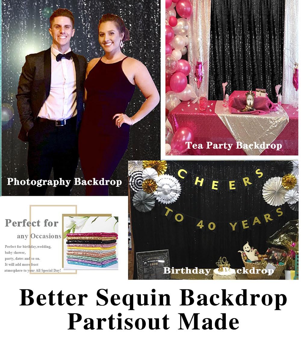 10ftx10ft Sequin Curtain Backdrop - Sparkling Party, Wedding & Photo Booth Decor - Glittery Sequin & Shimmer Backdrop for Events (Black)