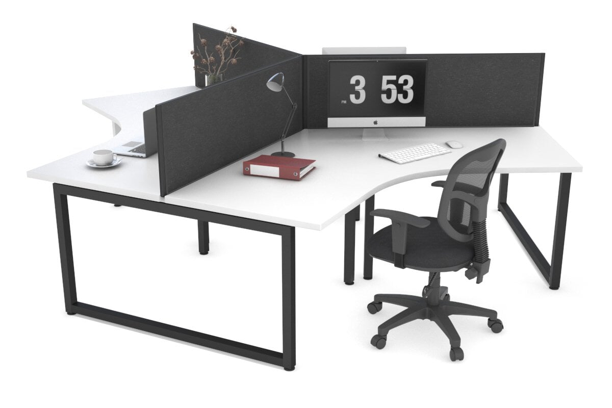 Quadro Loop Legs 3-Person 120 Degree Office Workstation - Modular Desk for Collaborative Workspaces & Team Projects