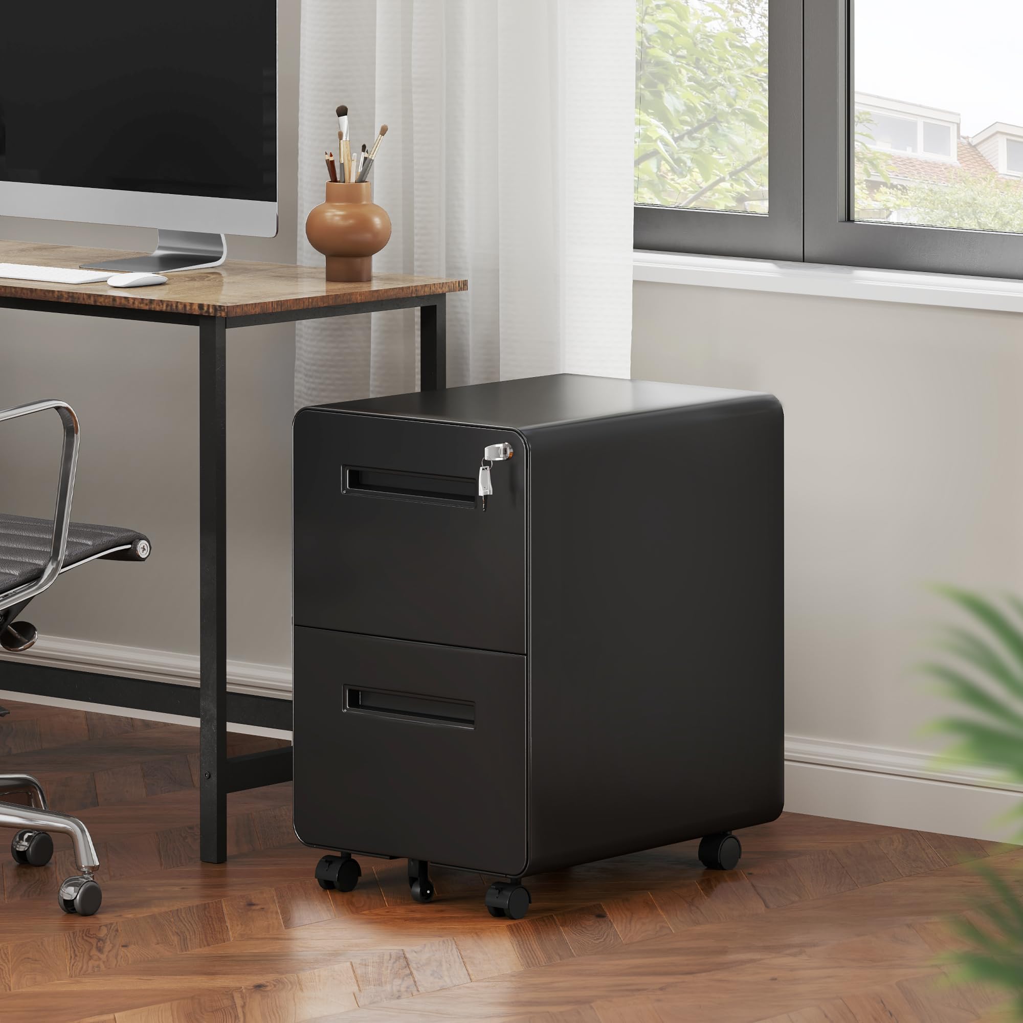 YITAHOME 2-Drawer Rolling File Cabinet - Lockable Metal Mobile Filing Cabinet for Office & Home, Under Desk Storage for Legal/Letter Files, Black - Perfect for Commercial Workspaces & Home Offices