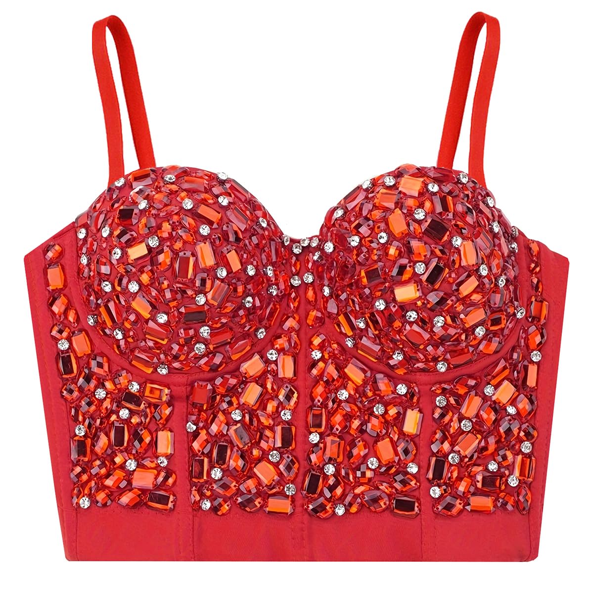 Sparkling Rhinestone Push Up Bustier Crop Top for Women - Sexy Mesh Corset Bra with Gemstone Details | Perfect for Parties, Nightclubs & Special Occasions