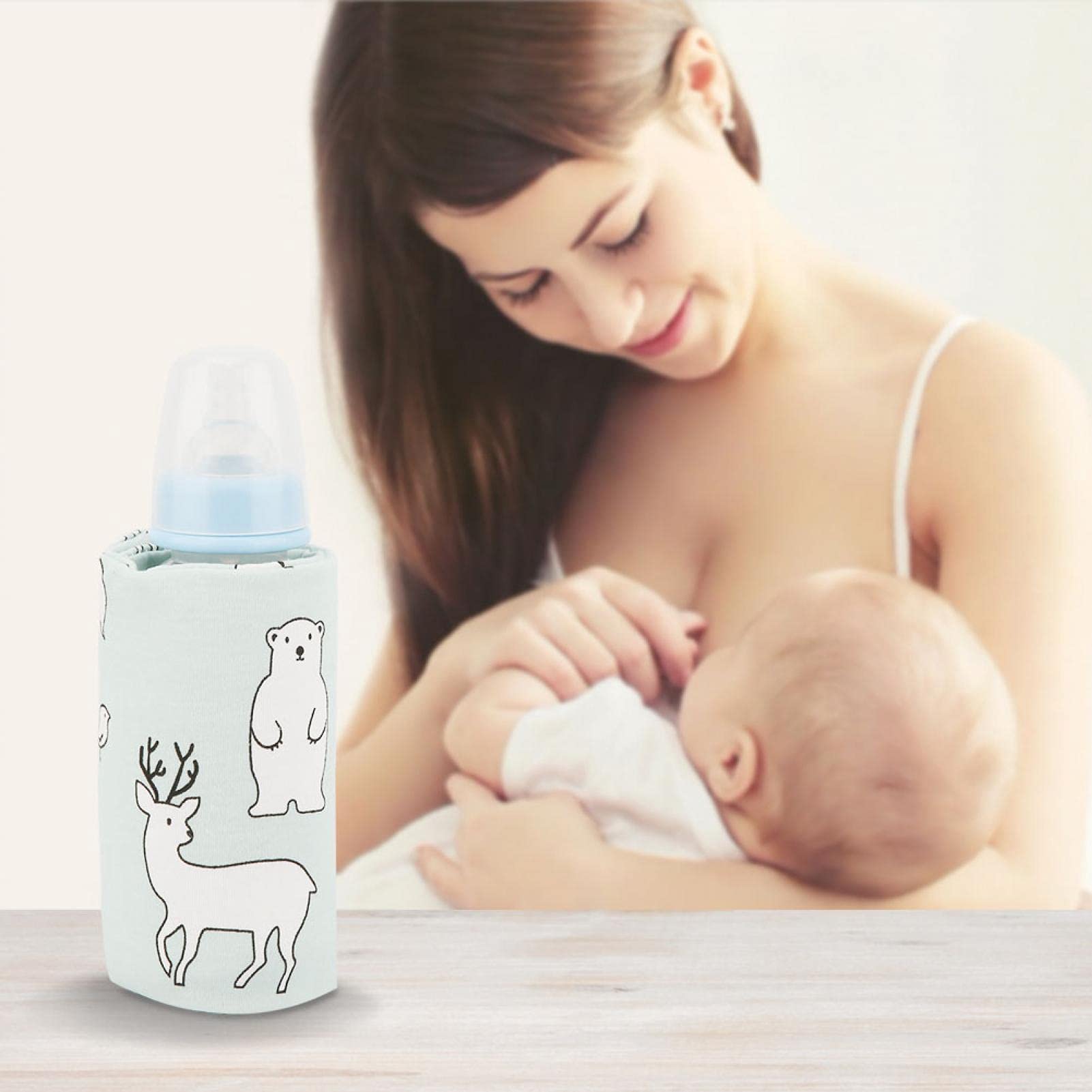 GOTOTOP USB Baby Bottle Warmer Bag - Portable Insulated Cooler Case for Milk, Formula & Drinks - Bear Design - Perfect for Travel, Outings & On-the-Go Parents