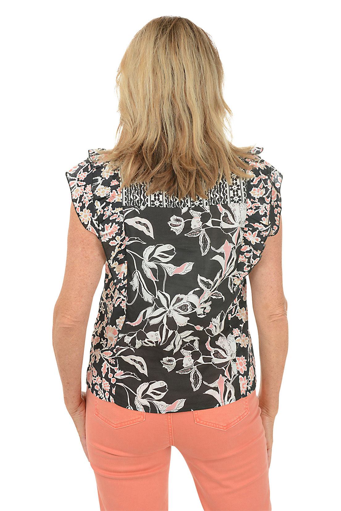 Vanilla Flower Ruffled Cap Sleeve Peasant Blouse for Women - Boho Chic Floral Print Top for Casual Outings & Summer Fashion