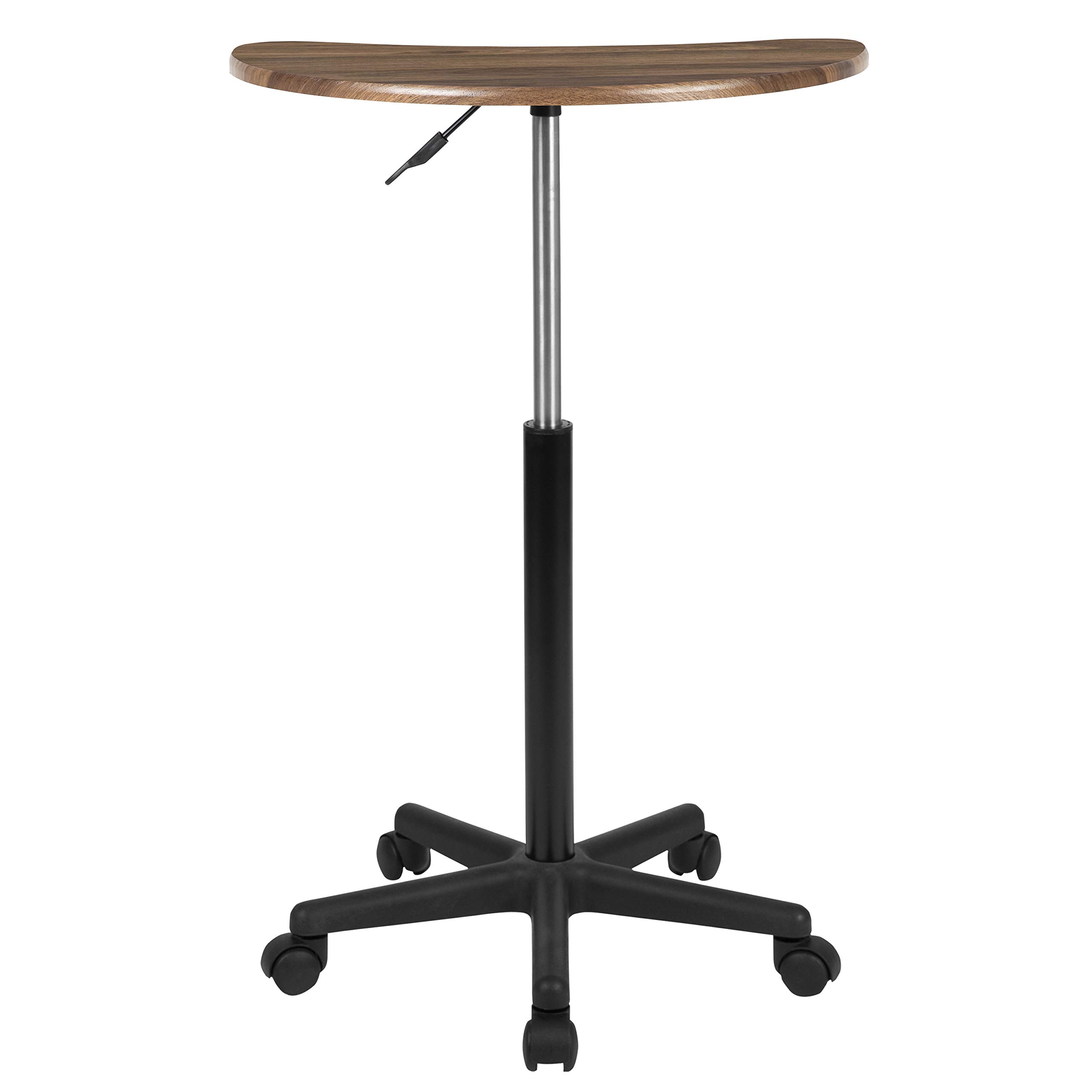 EMMA + OLIVER Rustic Walnut Adjustable Height Mobile Laptop Desk - Portable Rolling Standing Computer Workstation for Home Office & Small Spaces