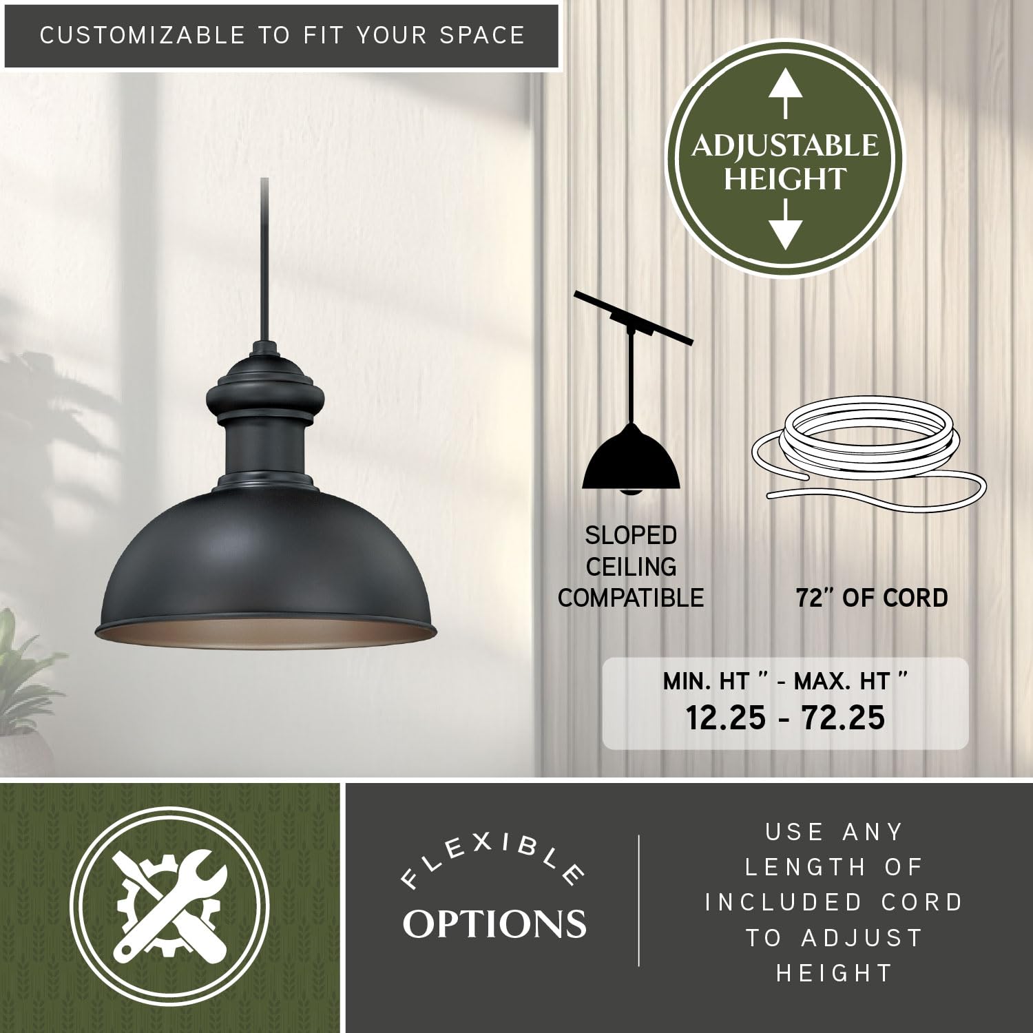 VAXCEL Franklin 1-Light Bronze Farmhouse Outdoor Barn Dome Pendant Light Fixture - Perfect for Porch, Patio, and Backyard Lighting