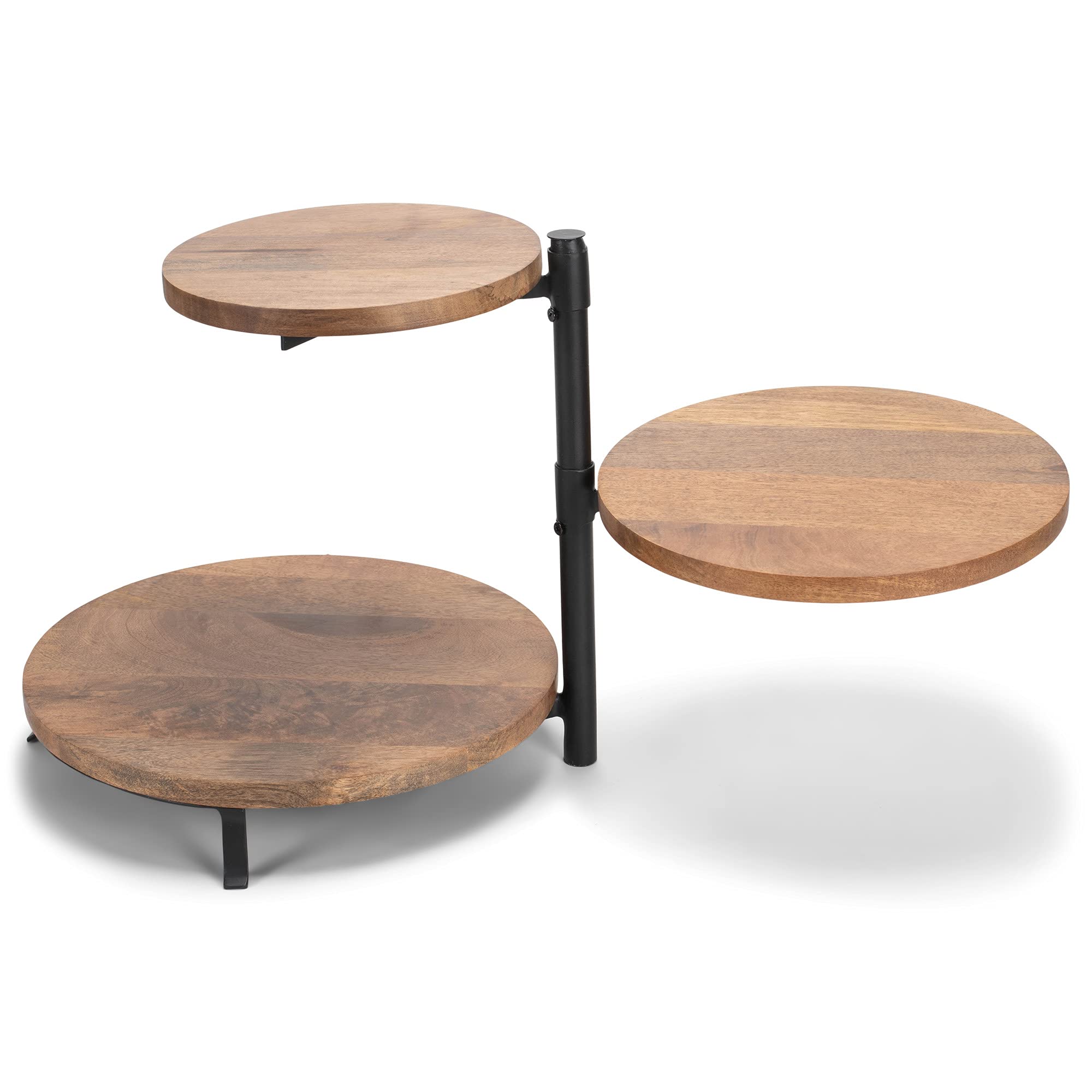Demdaco 3-Tier Mango Wood & Iron Serving Stand - 12.5 x 13 Inches Rustic Brown Decorative Display Tray for Kitchen, Dining Table, or Party Dessert Presentation
