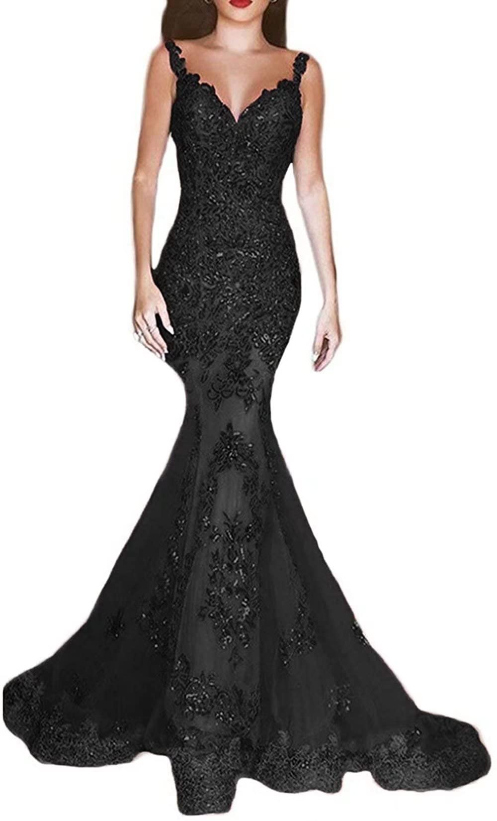 FTBY Women's Elegant V-Neck Backless Mermaid Evening Dress with Beaded Details - Long Formal Prom Gown for Special Occasions, Weddings & Galas