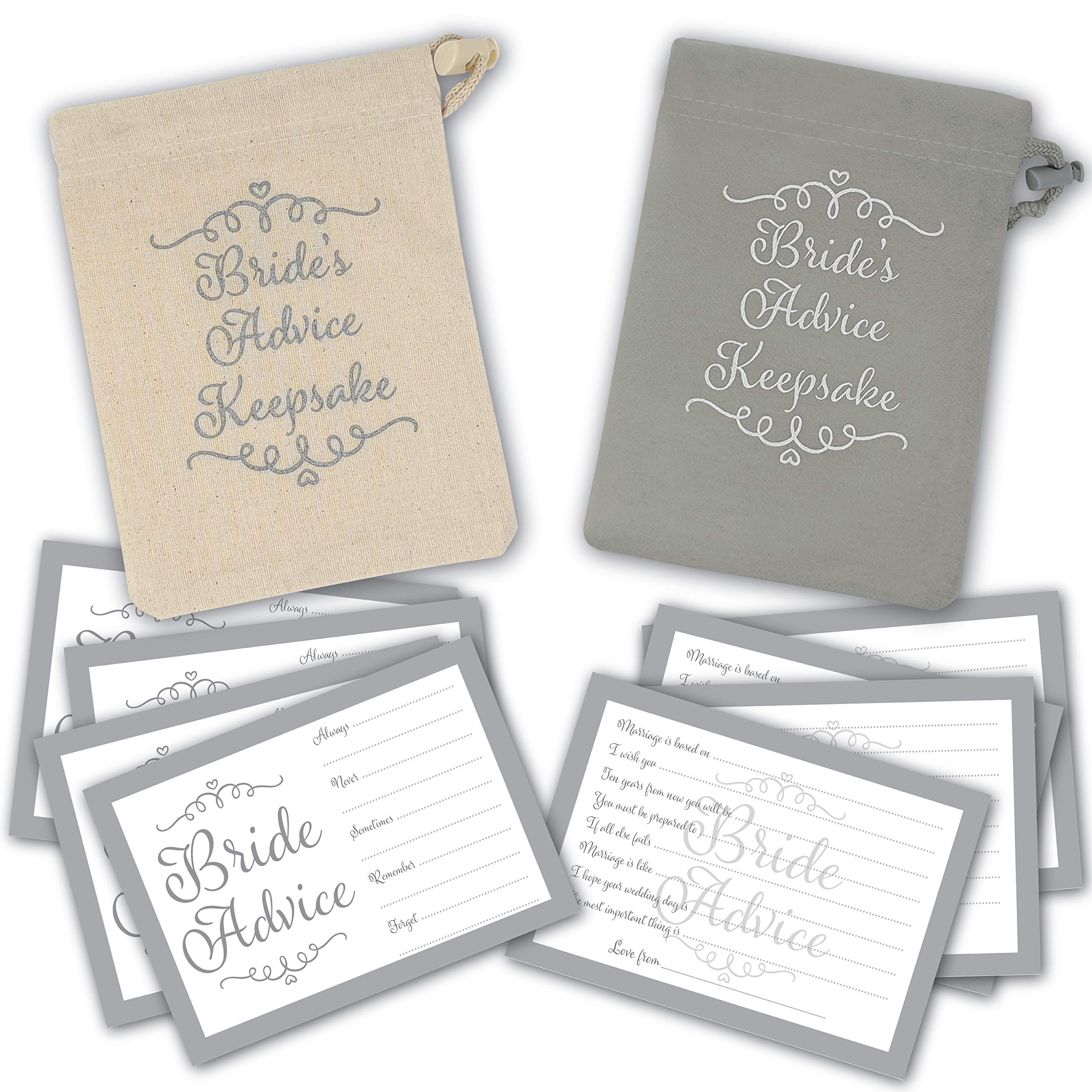 30 Pack Bride Advice Cards with Keepsake Pouch - Wedding Shower Game, Hen Party Gift, Bridal Advice Notes in Grey or Natural Canvas - Perfect for Bachelorette Parties & Wedding Planning Memories