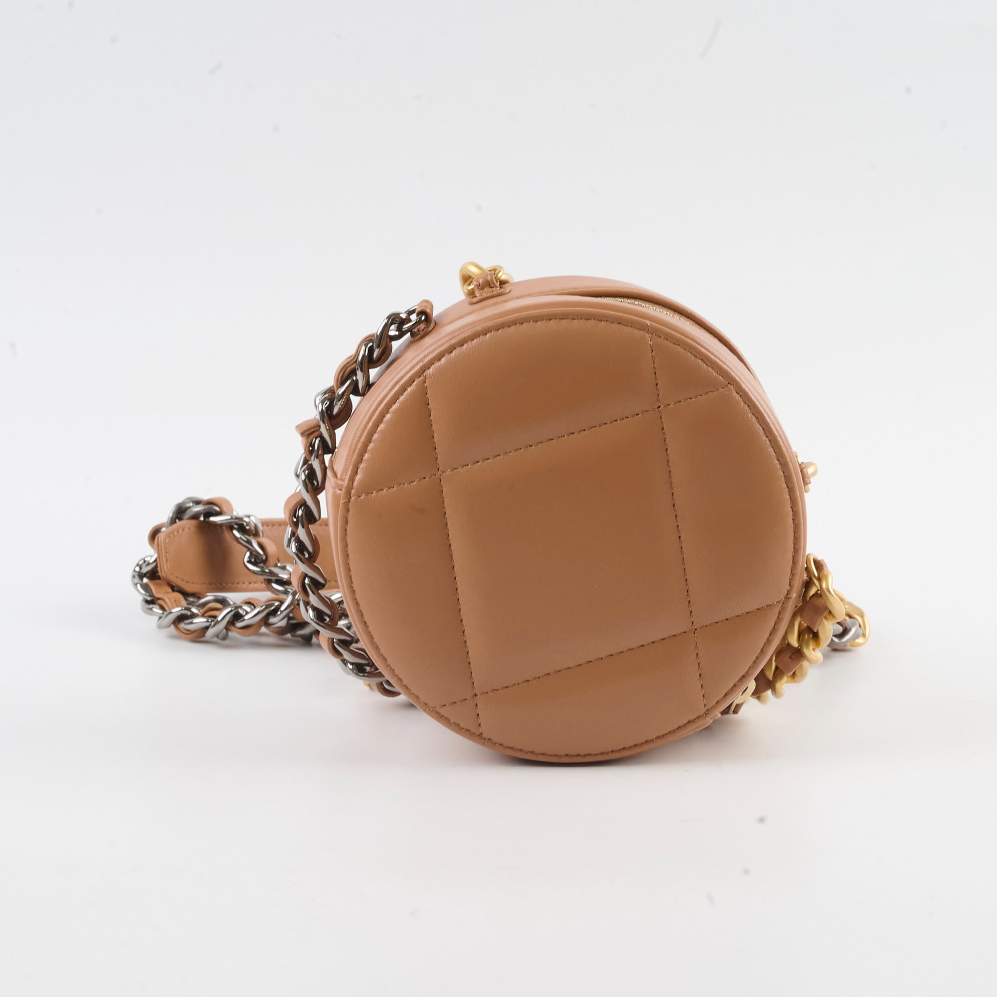 Chanel 19 Round Clutch Bag in Lambskin Leather - Tan Color Luxury Handbag for Women | Perfect for Evening Parties, Date Nights & Special Occasions
