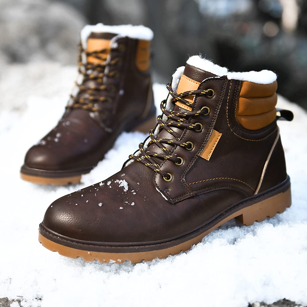 Lightweight Winter Hiking Boots for Men & Women - Warm Ankle Snow Boots with Fur Lining, Non-Slip Outdoor Shoes for Camping, Backpacking, Hunting & Ski Work - Soft Lined Sneakers (Brown, Size 11)