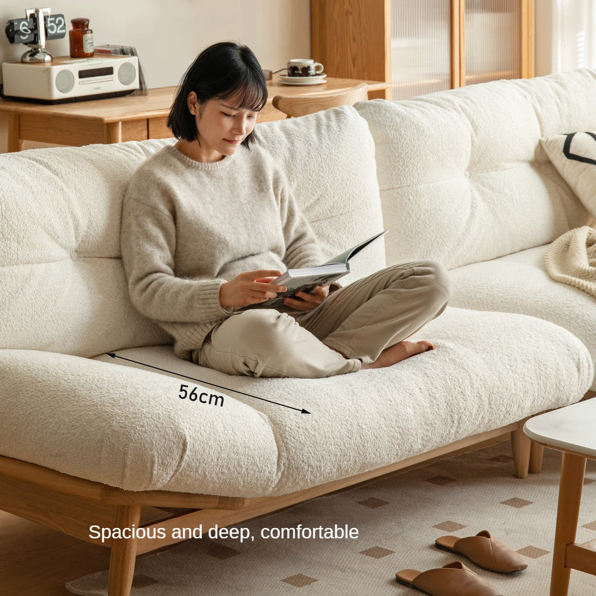 Premium Oak Solid Wood Velvet Upholstered Sofa - Modern Luxury Living Room Furniture for Home & Office Comfort