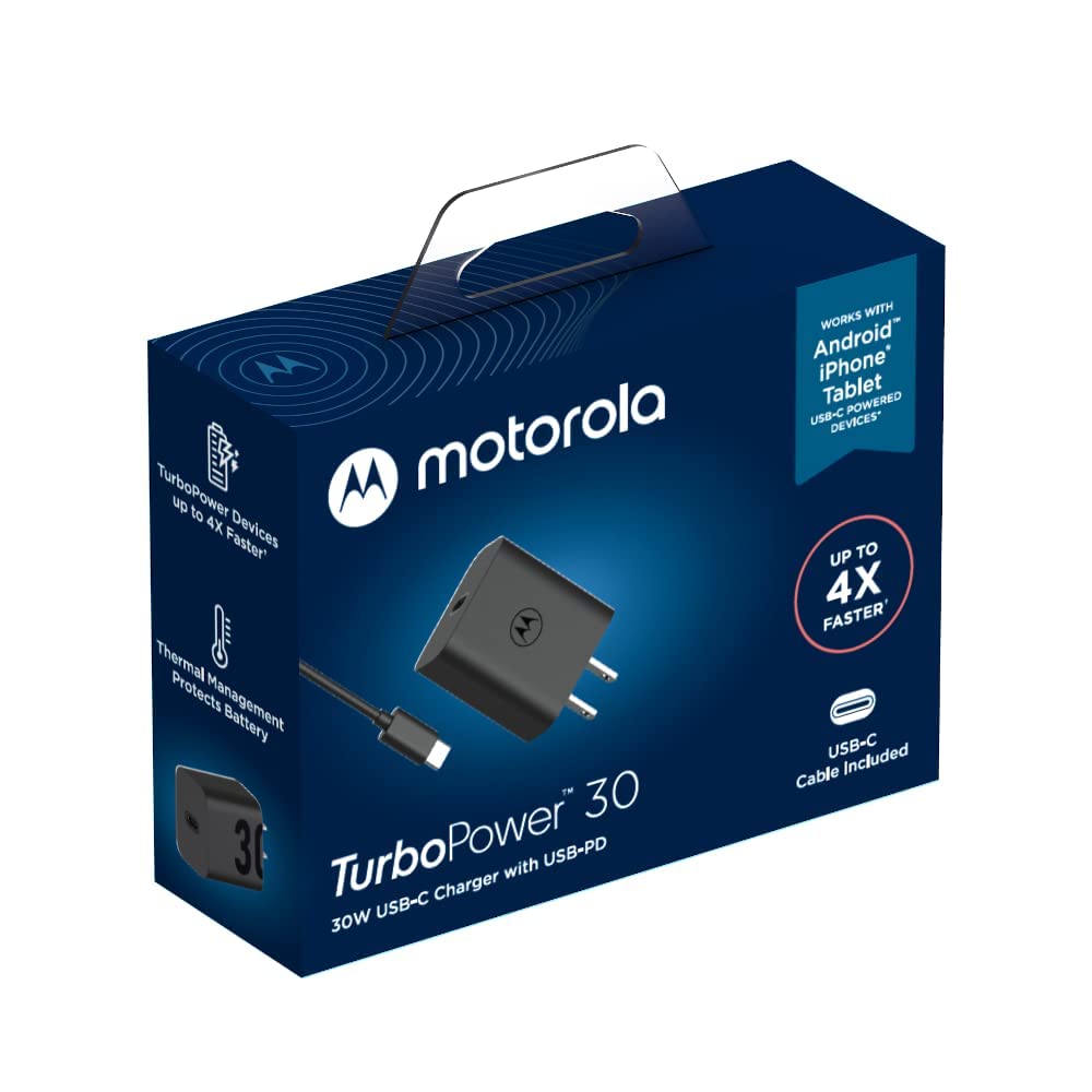 Motorola TurboPower 30W USB-C Fast Charger with 1m USB-C to USB-C Cable - Compatible with Moto G Power 5G (2024), Edge 5G UW, Edge+ (2022/2023), Razr+ (2023), ThinkPhone - Perfect for Travel, Home & Office Fast Charging