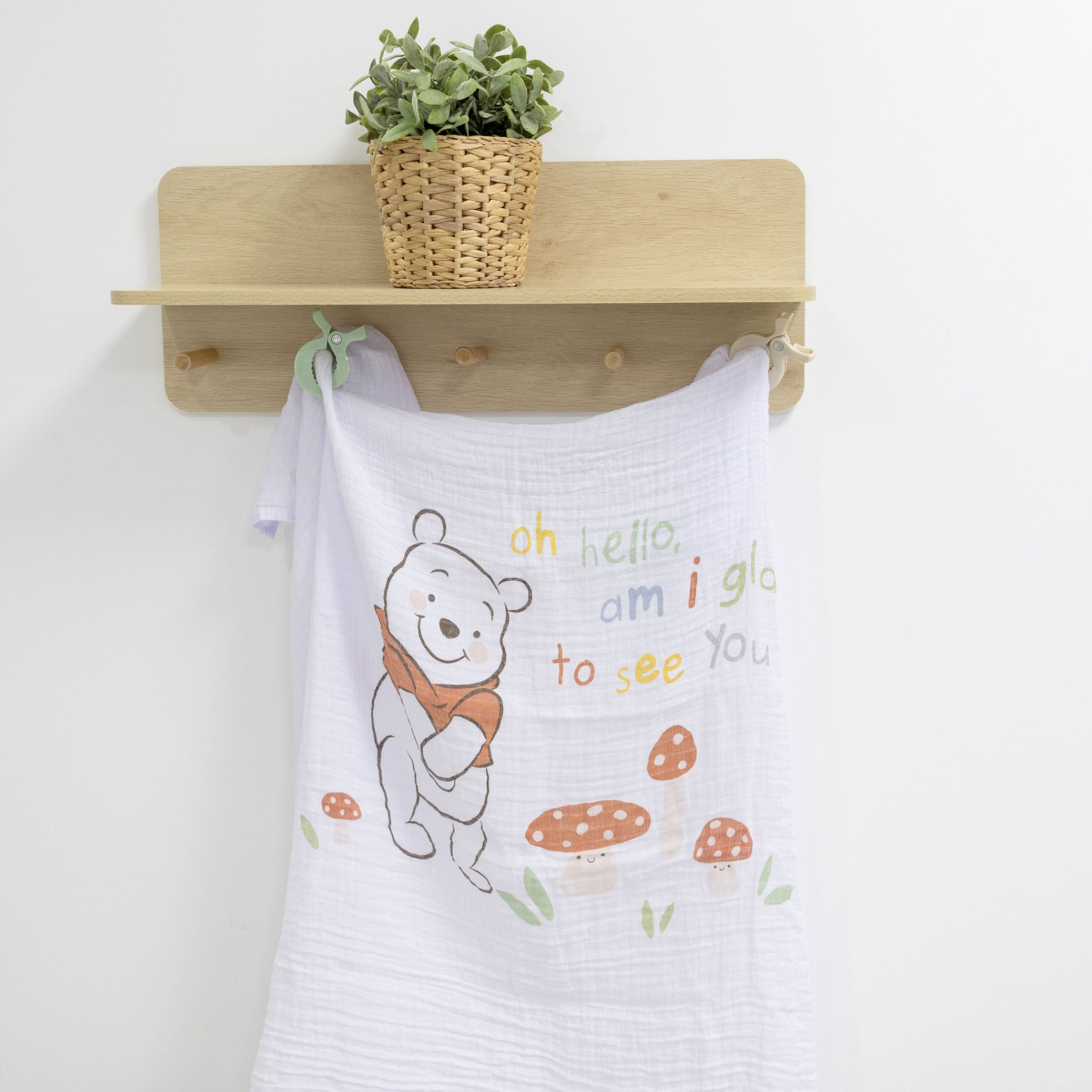 Disney Winnie the Pooh Muslin Baby Wrap & Stroller Clips Set - Soft Swaddle Blanket and Pram Security Clips for Newborns, Infants - Perfect for Nursing, Sleeping, and On-the-Go Comfort