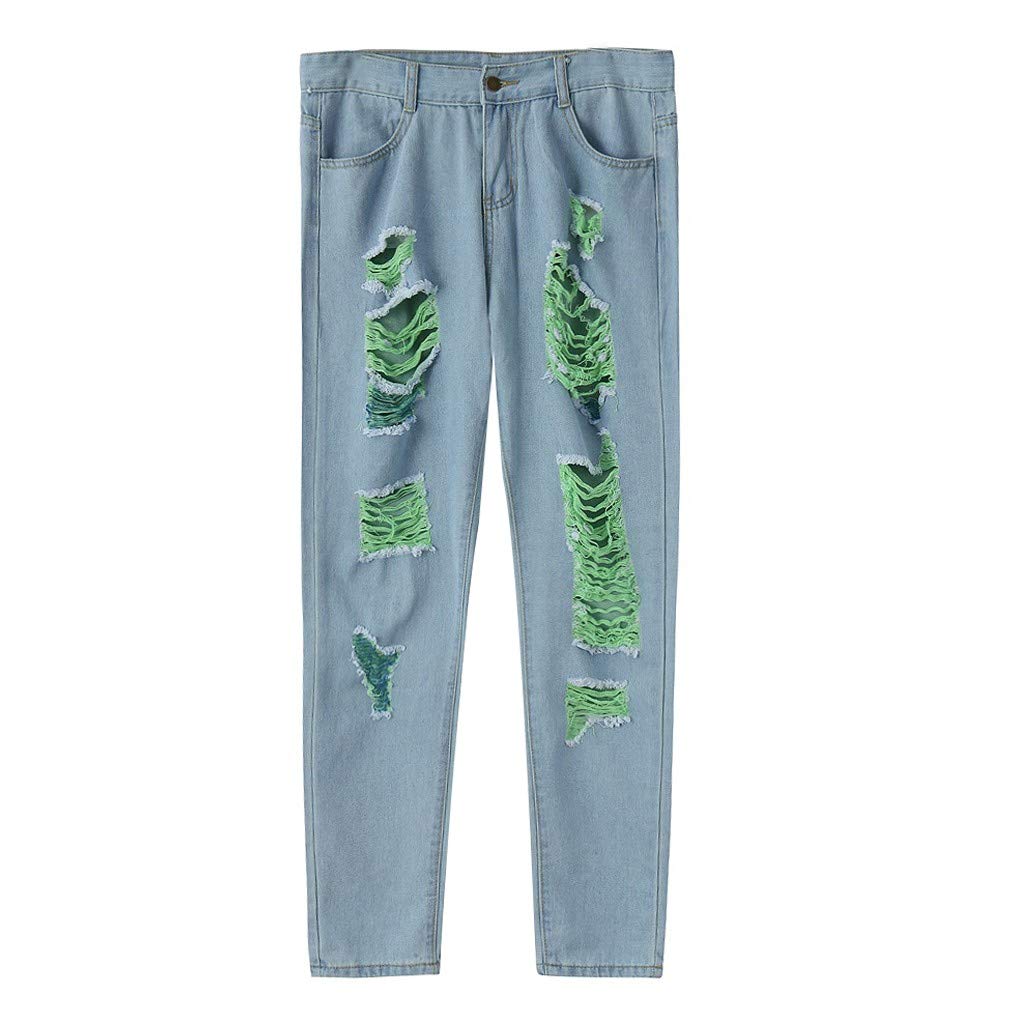 Women's Ripped Jeans - Solid Color Distressed Straight Leg Denim Pants for Casual & Sexy Outfits | Perfect for Streetwear, Night Out, and Everyday Fashion