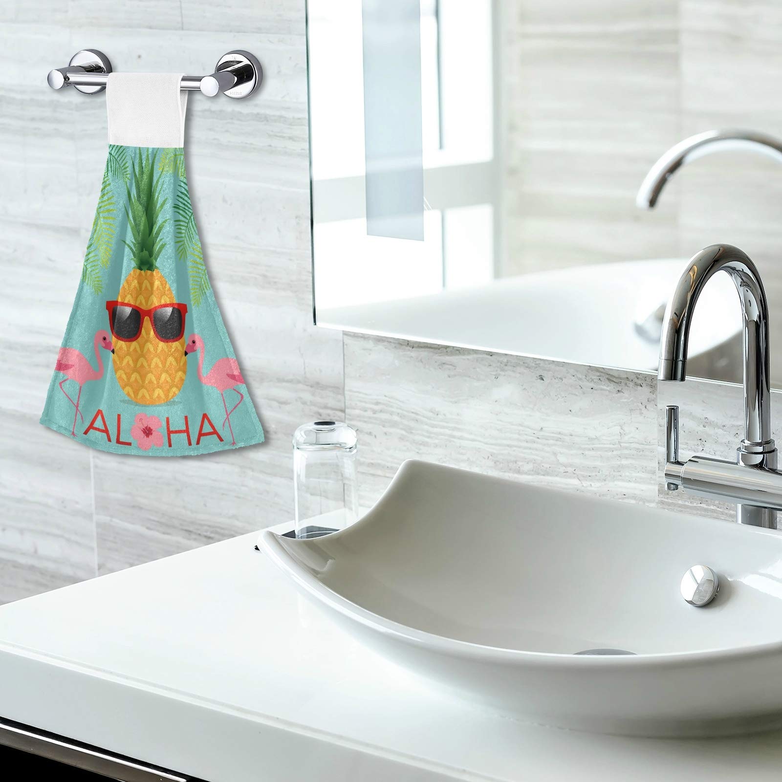 Pineapple & Flamingo Kitchen Towels Set of 2 - 12x17 Inch Soft Absorbent Hand Towels with Hanging Loop - Perfect for Kitchen, Bathroom & Home Decor - Ideal for Drying Dishes, Decorating & Gift Giving