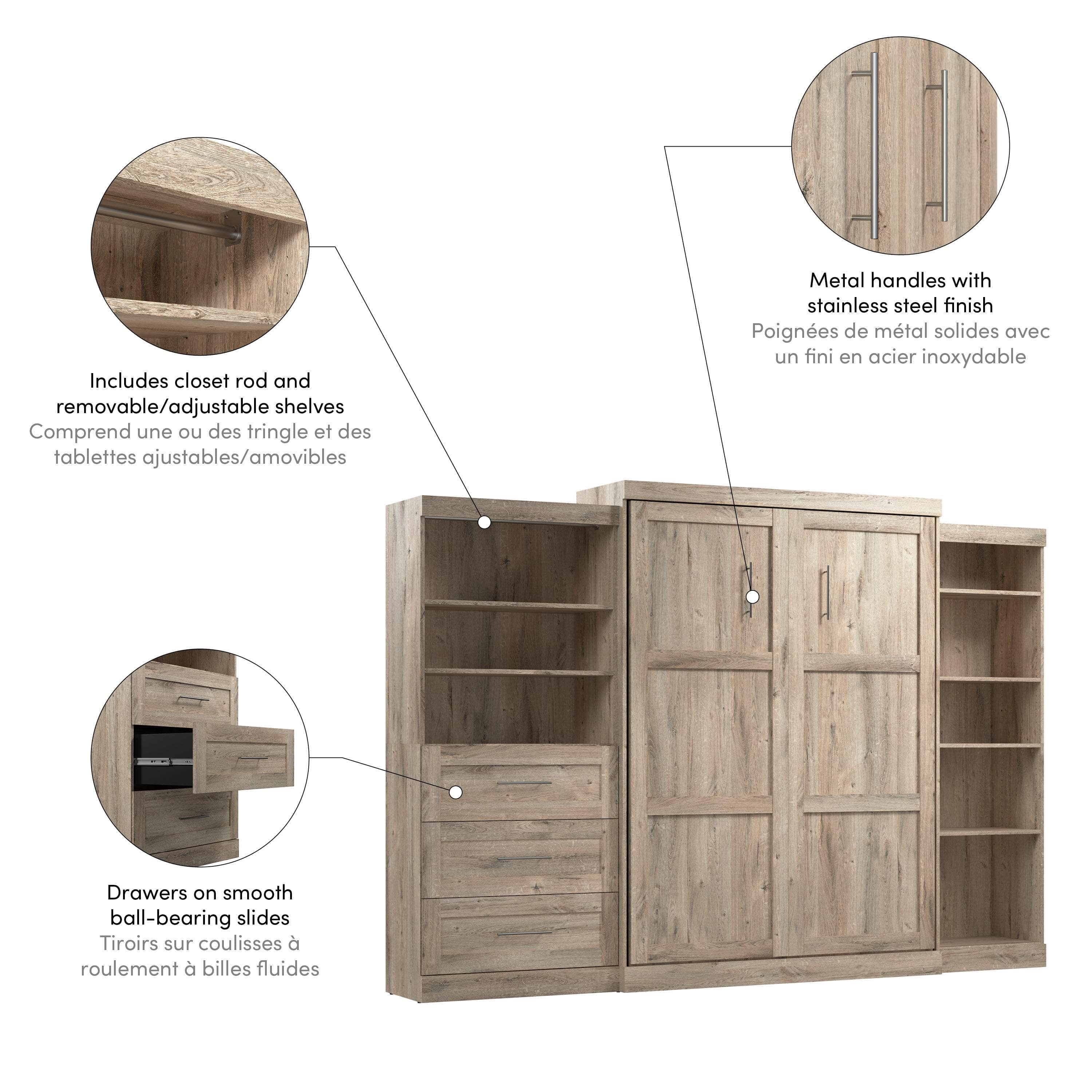Pur Queen Murphy Pull Down Wall Bed with 2 Storage Drawers (126