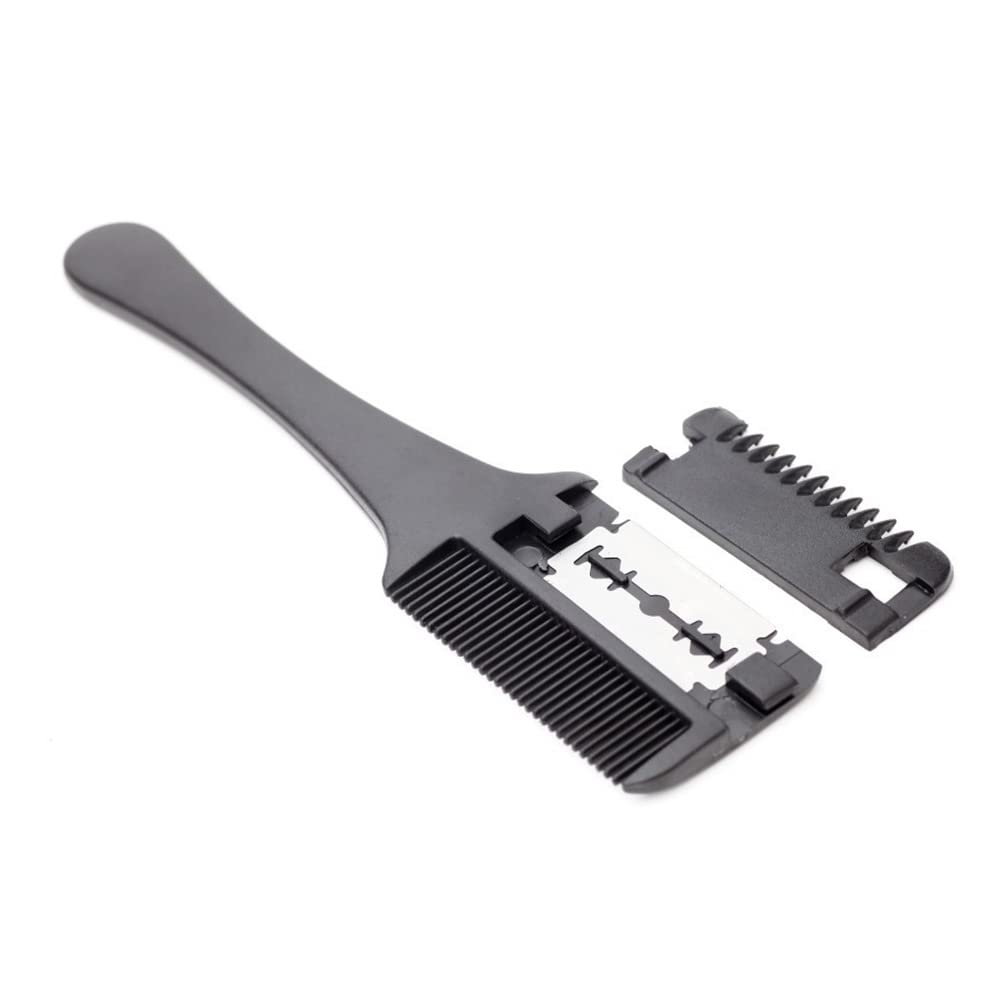 Double-Sided Haircut Scissors & Plastic Hair Comb Cutter with Stainless Steel Blade - Professional Hairdressing Trimmer & Hair Shaper Razor Comb for Women (Black) - Perfect for Salon Styling, Home Haircuts & DIY Hair Shaping