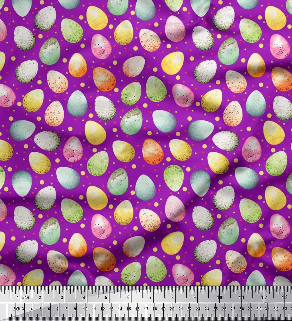 Soimoi Georgette Viscose Purple Fabric by The Yard - 42 Inch Wide Easter Egg Pattern Printed Textile for DIY Crafts, Dressmaking & Home Decor - Perfect for Easter Celebrations, Spring Fashion & Party Decorations
