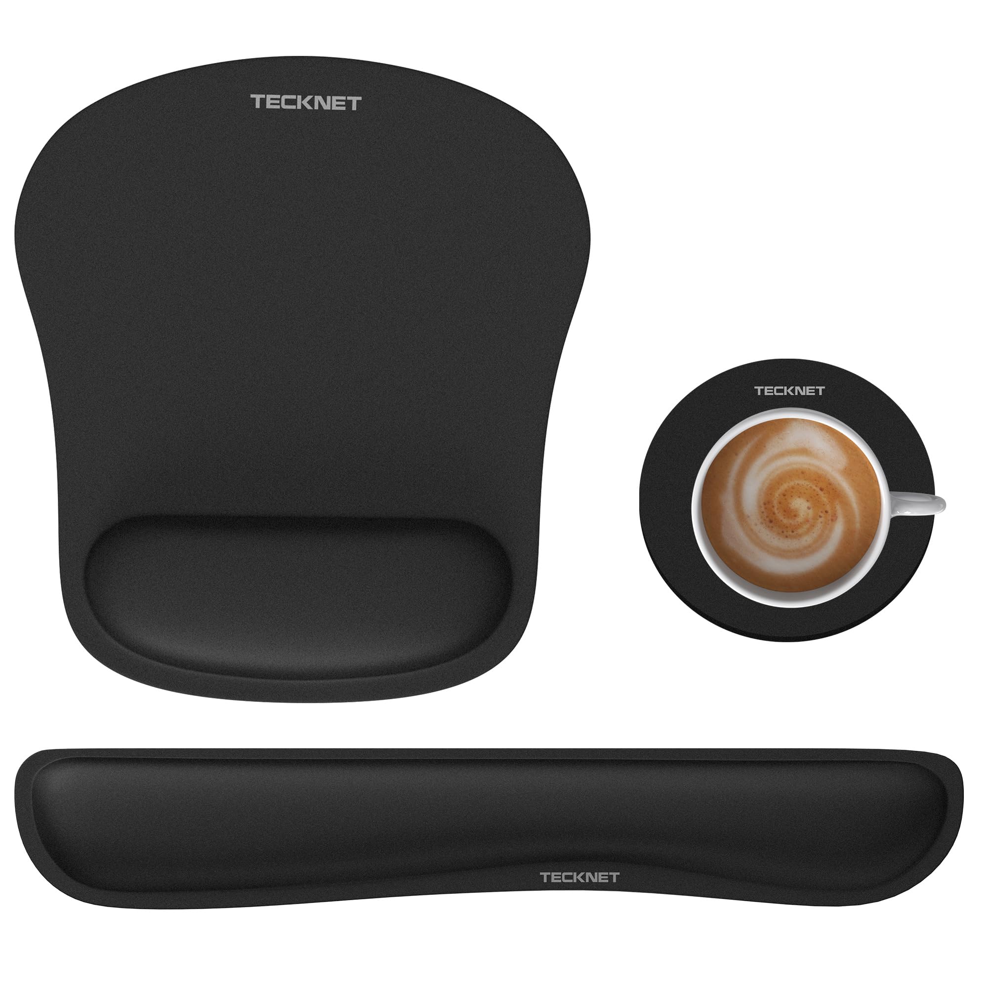 TECKNET 3-in-1 Memory Foam Mouse Pad with Wrist Rest & Keyboard Pad Set - Ergonomic Desk Mat for Office, Gaming, Laptop & Computer Work - Comfortable Mousepads & Wrist Support for Long Hours Typing and PC Use