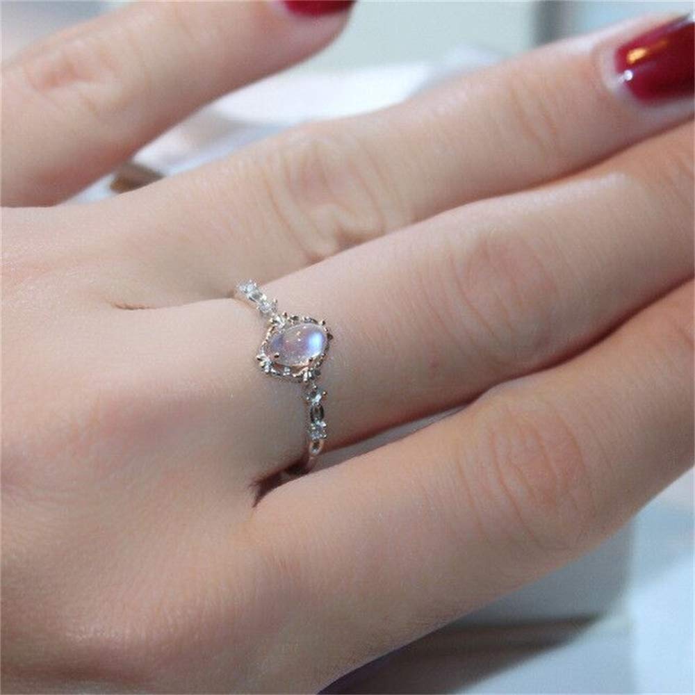 925 Sterling Silver Oval Moonstone Ring with Cubic Zirconia - Perfect Cut Shining Promise Ring for Women, Elegant Cocktail & Wedding Band, Ideal for Engagement, Anniversary & Special Occasions