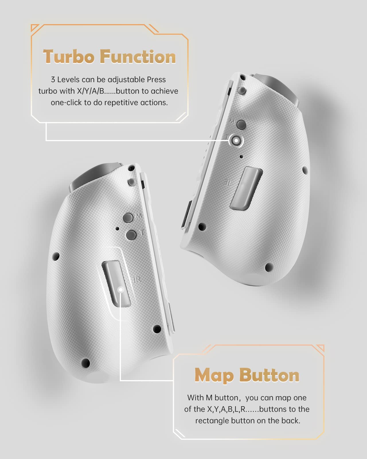 DOYOKY Binbok Wireless Joy Pad Controller for Nintendo Switch & Switch OLED - 8 Color Adjustable LED, Back Map Button, Turbo, Motion Control (White & Grey) - Perfect for Gaming, Party Play & Family Entertainment