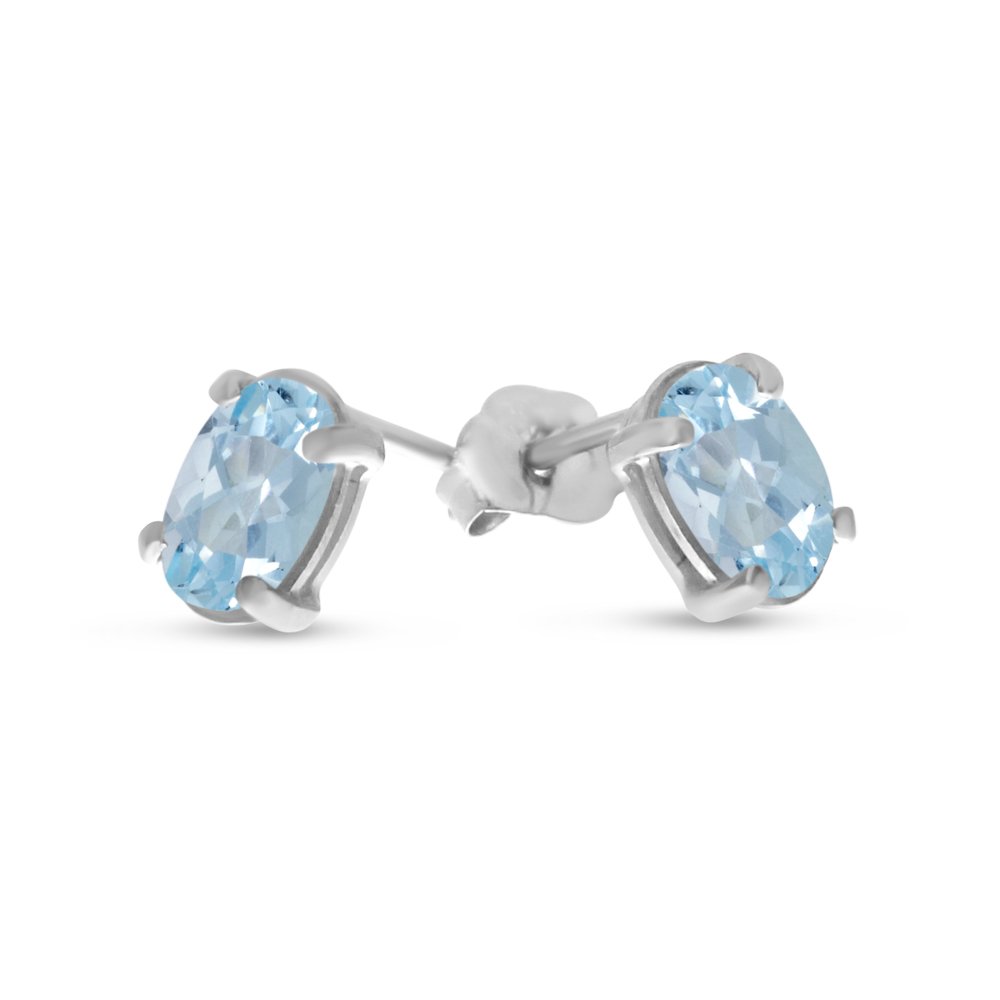 14K White Gold Oval Aquamarine Stud Earrings for Women - Elegant March Birthstone Jewelry Gift for Wedding, Anniversary & Special Occasions