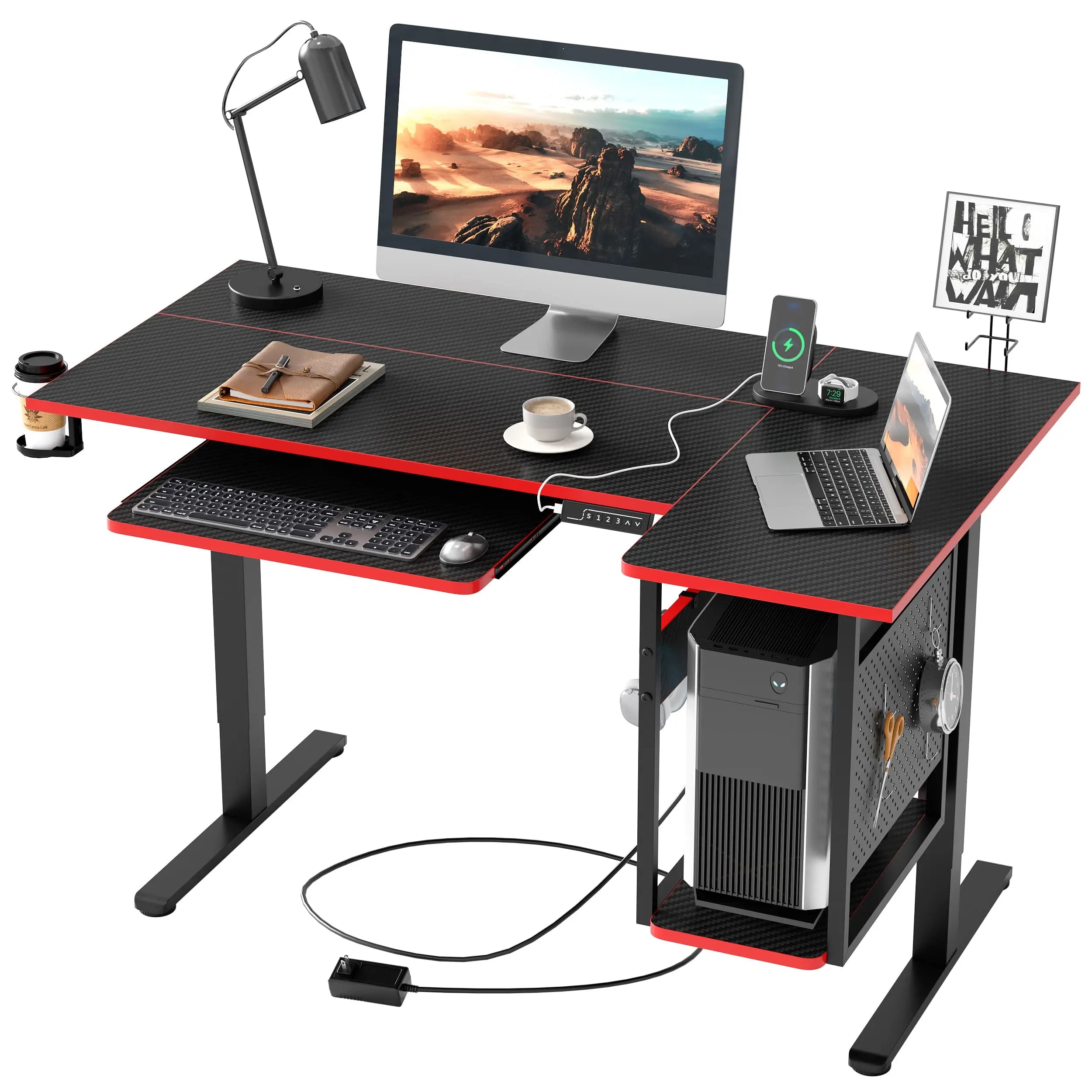 Bestier L-Shaped Standing Desk with Adjustable Keyboard Tray - Ergonomic Home Office Workstation for Computer, Gaming & Study | Space-Saving Corner Desk Design