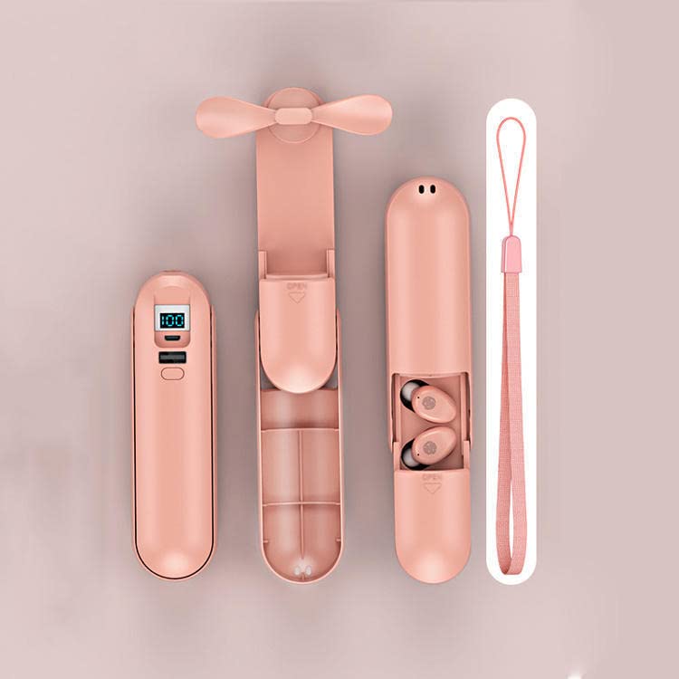 Portable Mini Handheld Fan with Bluetooth Earbuds, Power Bank & Flashlight - 4-in-1 Rechargeable Cooling Fan for Outdoor, Travel, Office & Home Use (18-25 Hours Battery Life)