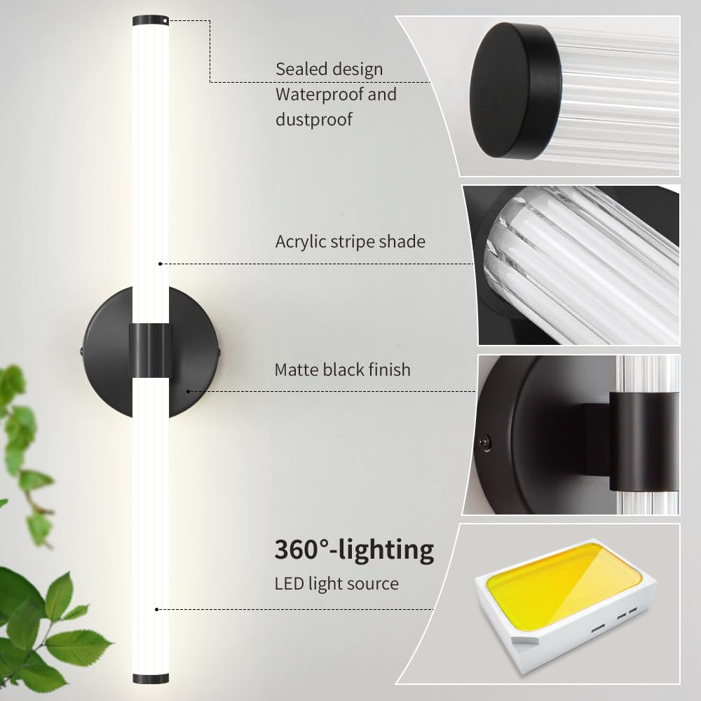 Dimmable LED Bathroom Vanity Lights 22 Inch - 360° Full Lighting Modern Wall Sconce, 4000K Natural White Light for Bathroom Mirror, Bedroom & Living Room - Black | Perfect for Makeup, Shaving & Home Decor