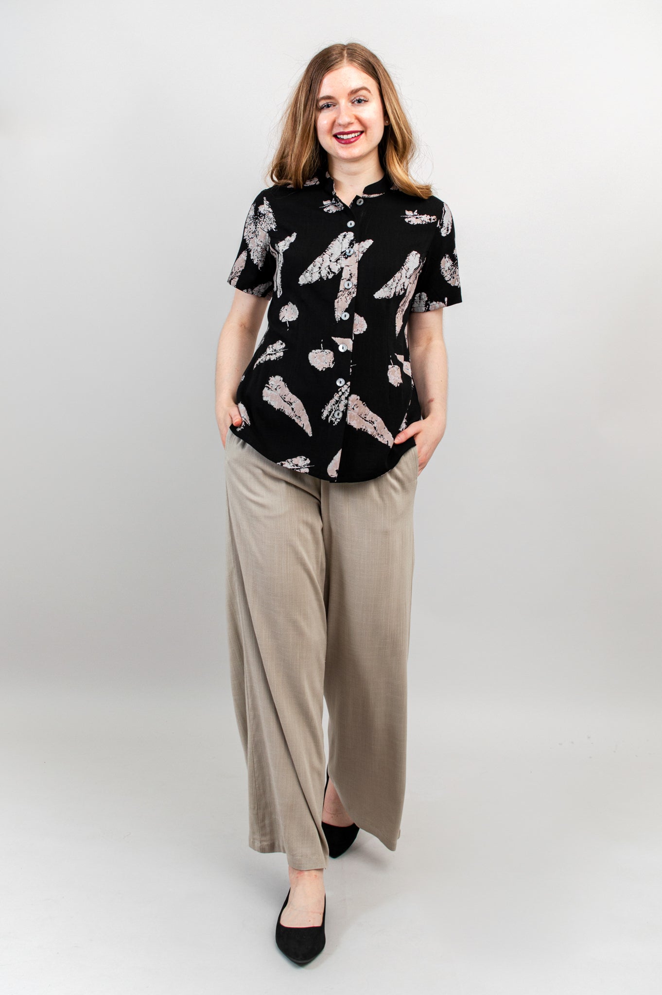 Debra Top - Leaf Shadow Linen Bamboo Blouse | Women's Fashion Final Sale | Perfect for Summer Outfits & Casual Wear