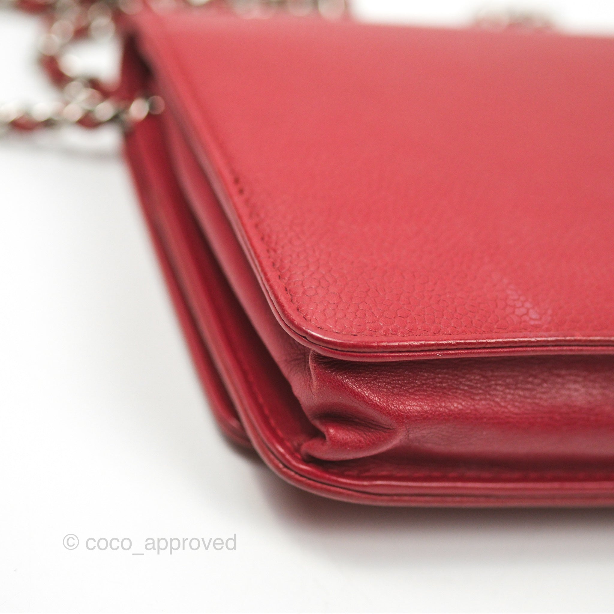 Chanel CC Wallet On Chain WOC Crossbody Bag - Red Caviar Leather with Silver Hardware | Perfect for Evening Events, Parties & Date Nights