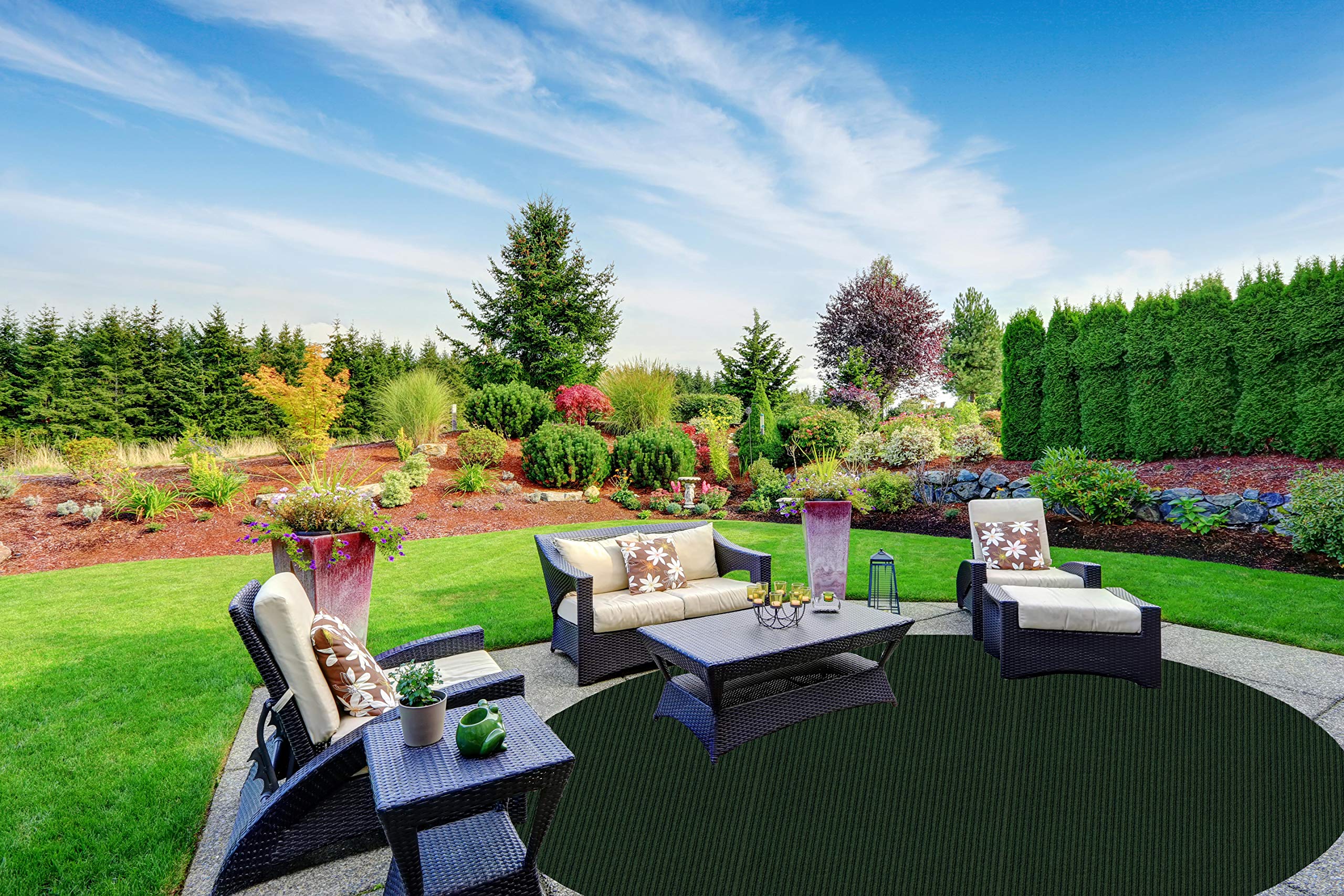 KOECKRITZ 5' Round Indoor/Outdoor Area Rug with Non-Slip Rubber Backing - 1/4