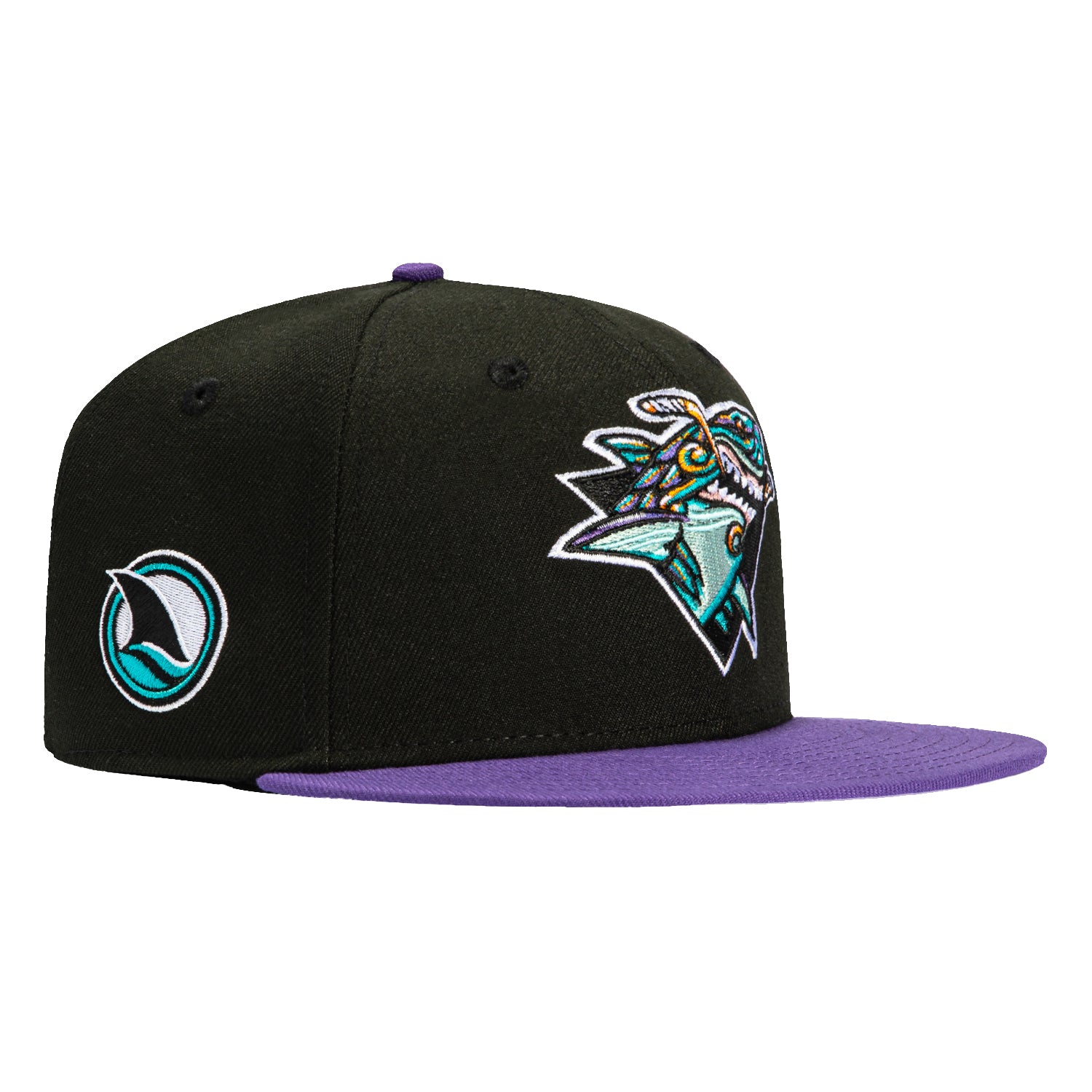 New Era 59Fifty San Jose Sharks Logo Patch Snapback Hat - Black & Purple NHL Hockey Cap for Men & Women - Perfect for Games, Fan Gear & Streetwear Fashion