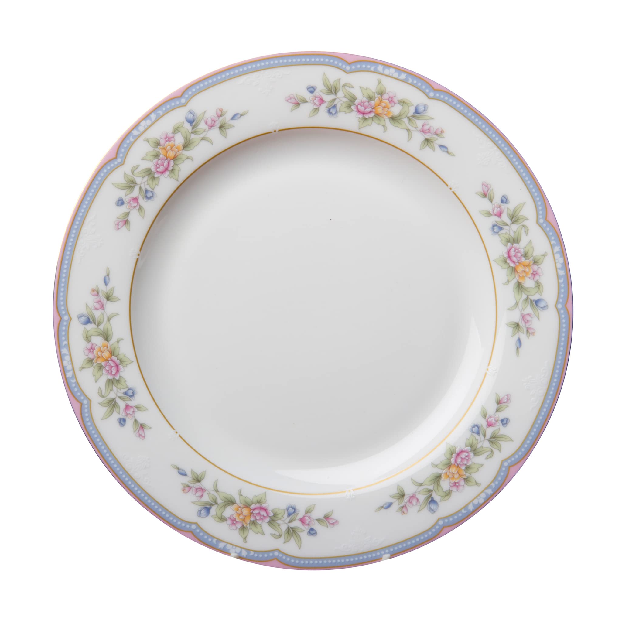 Gracie Bone China 8-Inch Dessert Plates Set of 4 with Gold Trim - Elegant Claire's Bouquet Design for Tea Parties, Bridal Showers & Formal Dining